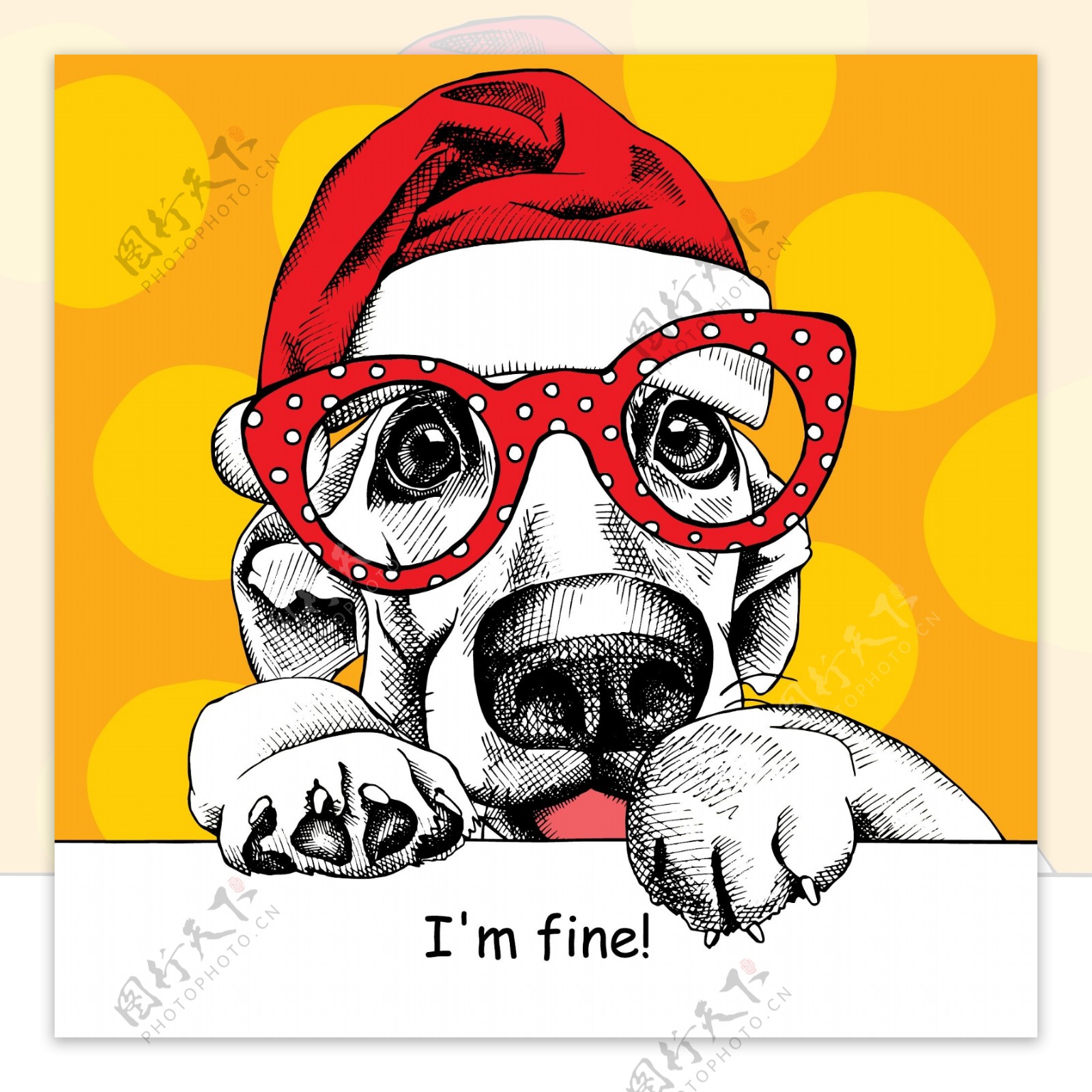 戴眼镜的圣诞狗狗