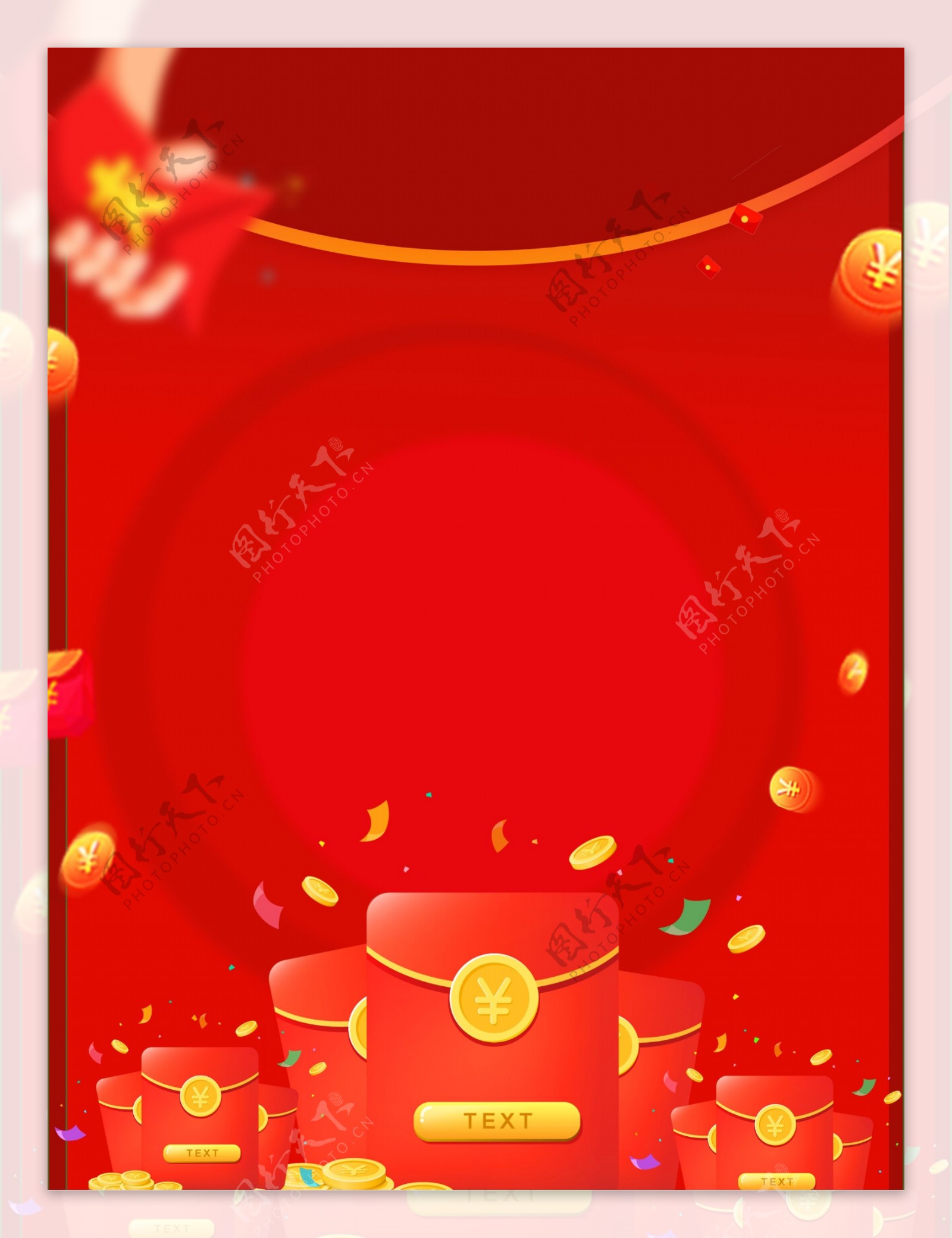 创意红包金币红色新春背景素材