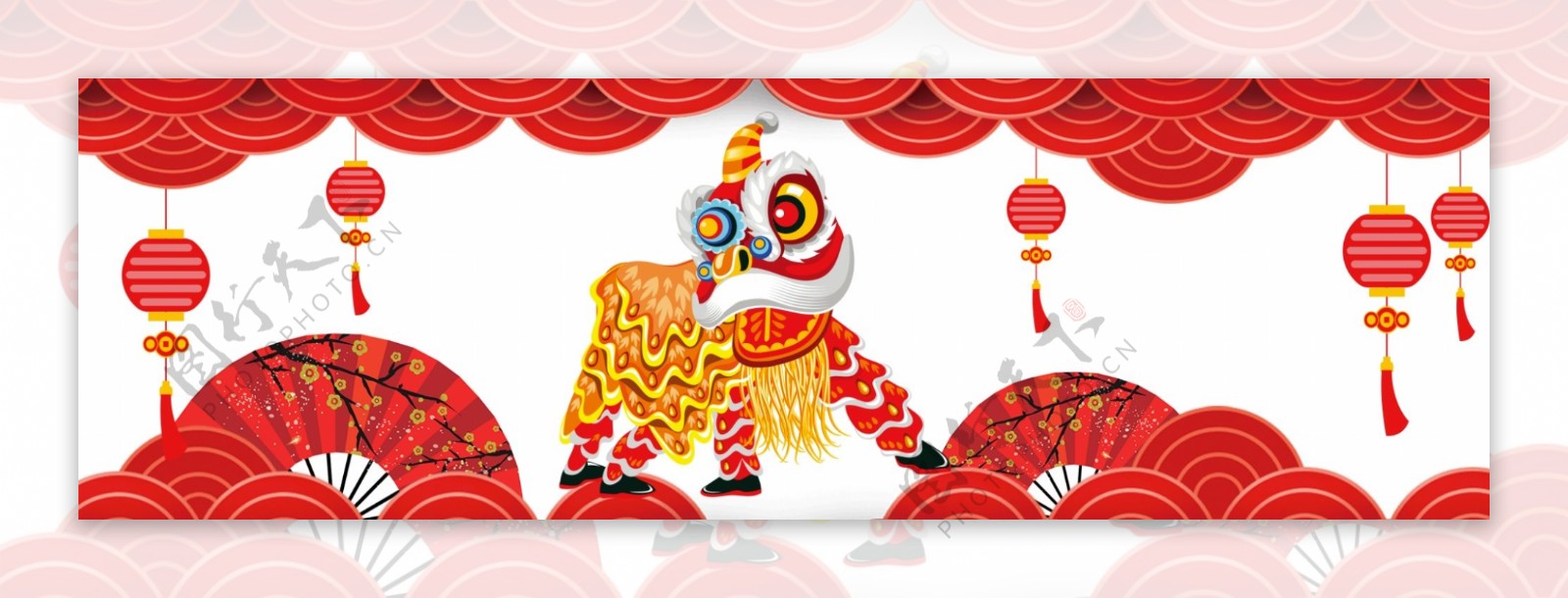 舞狮新春元旦春节中国年banner背景