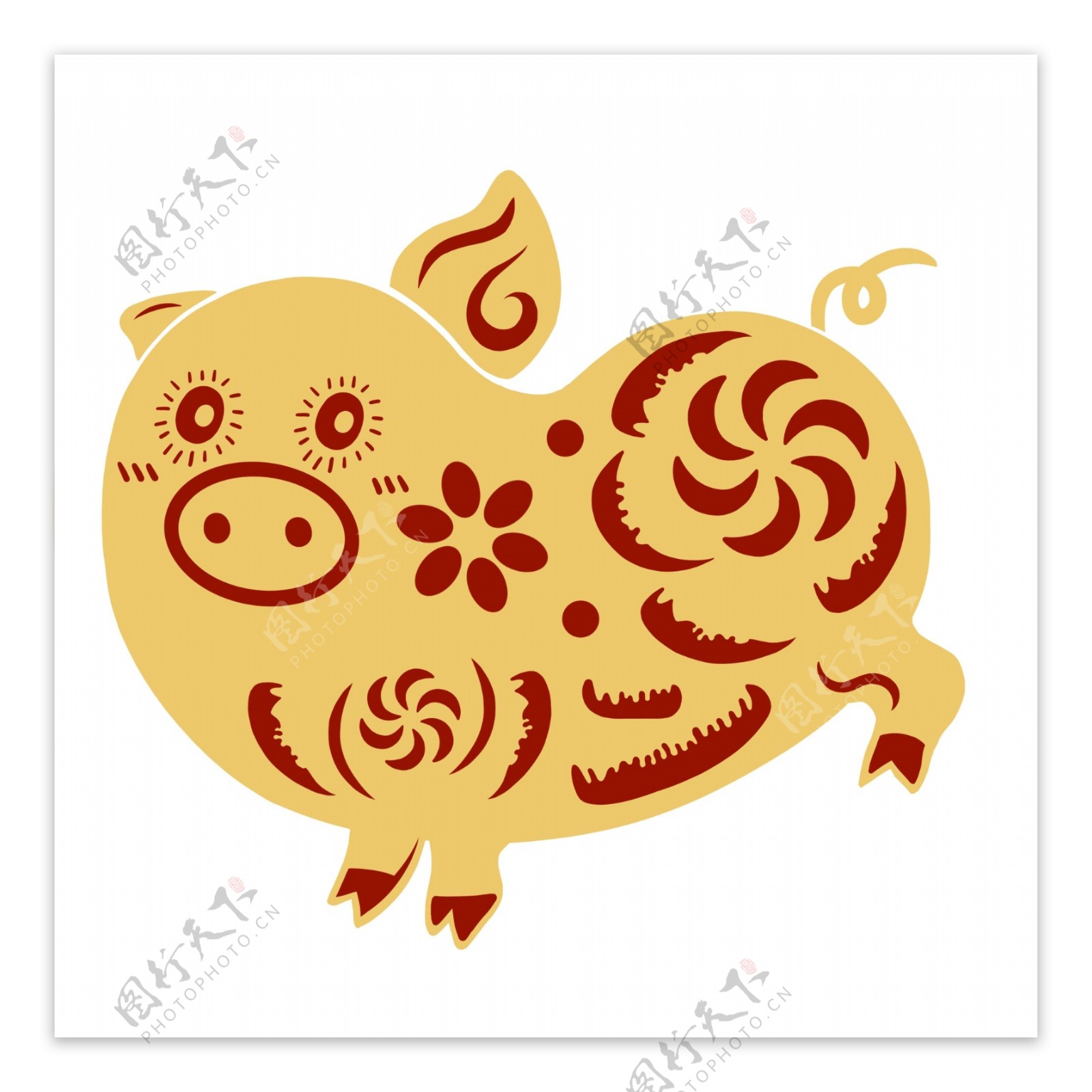中国风剪纸猪贺新春