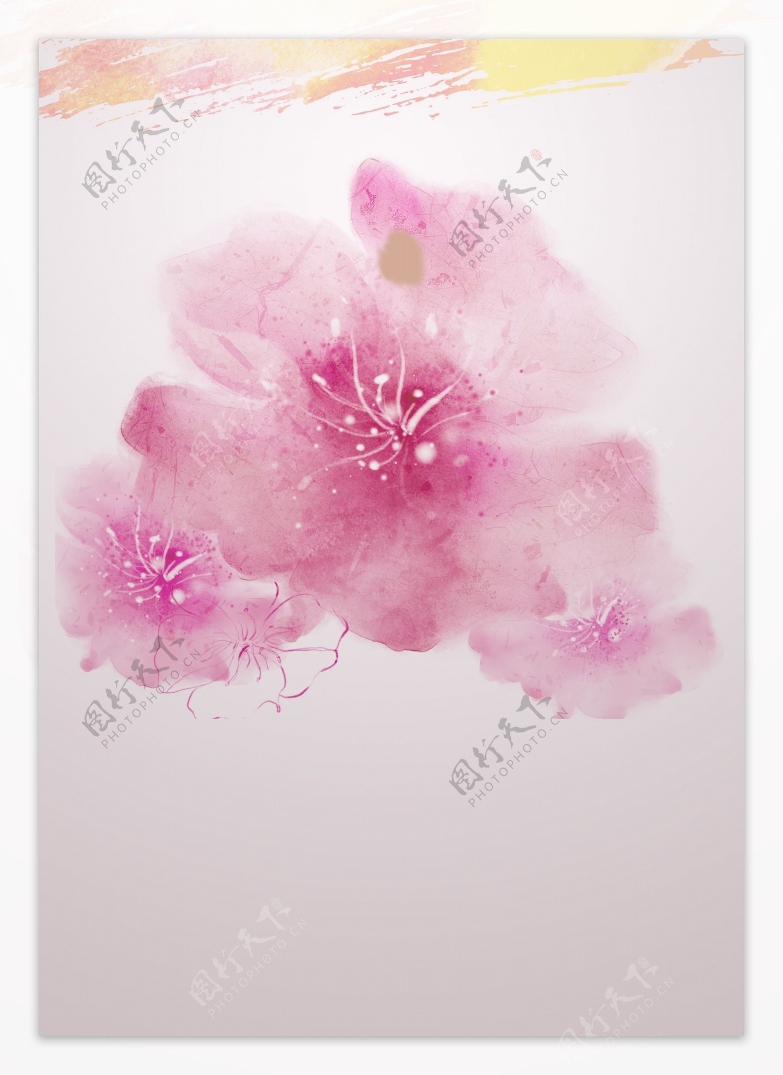 清新粉色水彩花朵广告背景
