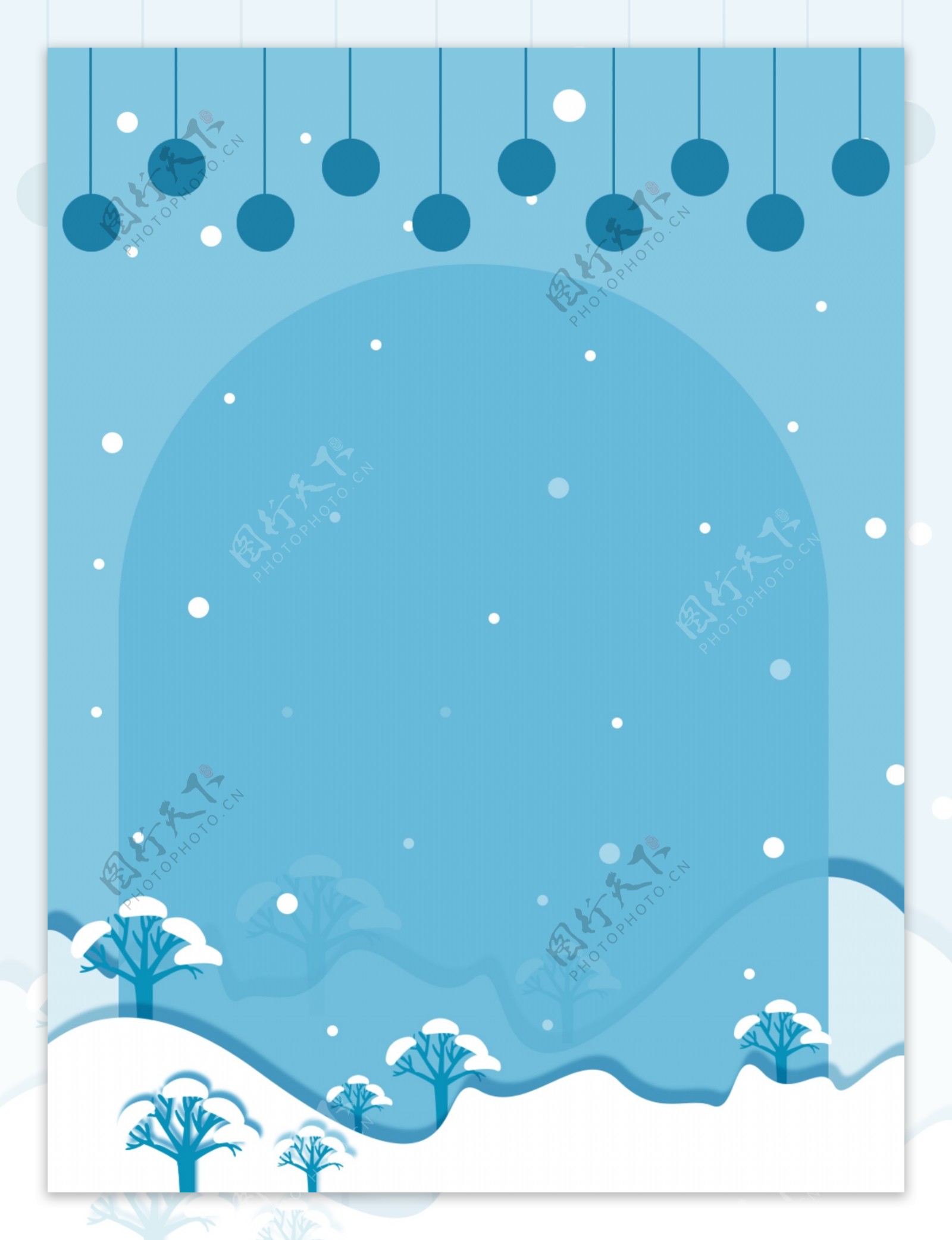 蓝色冬季雪景插画背景