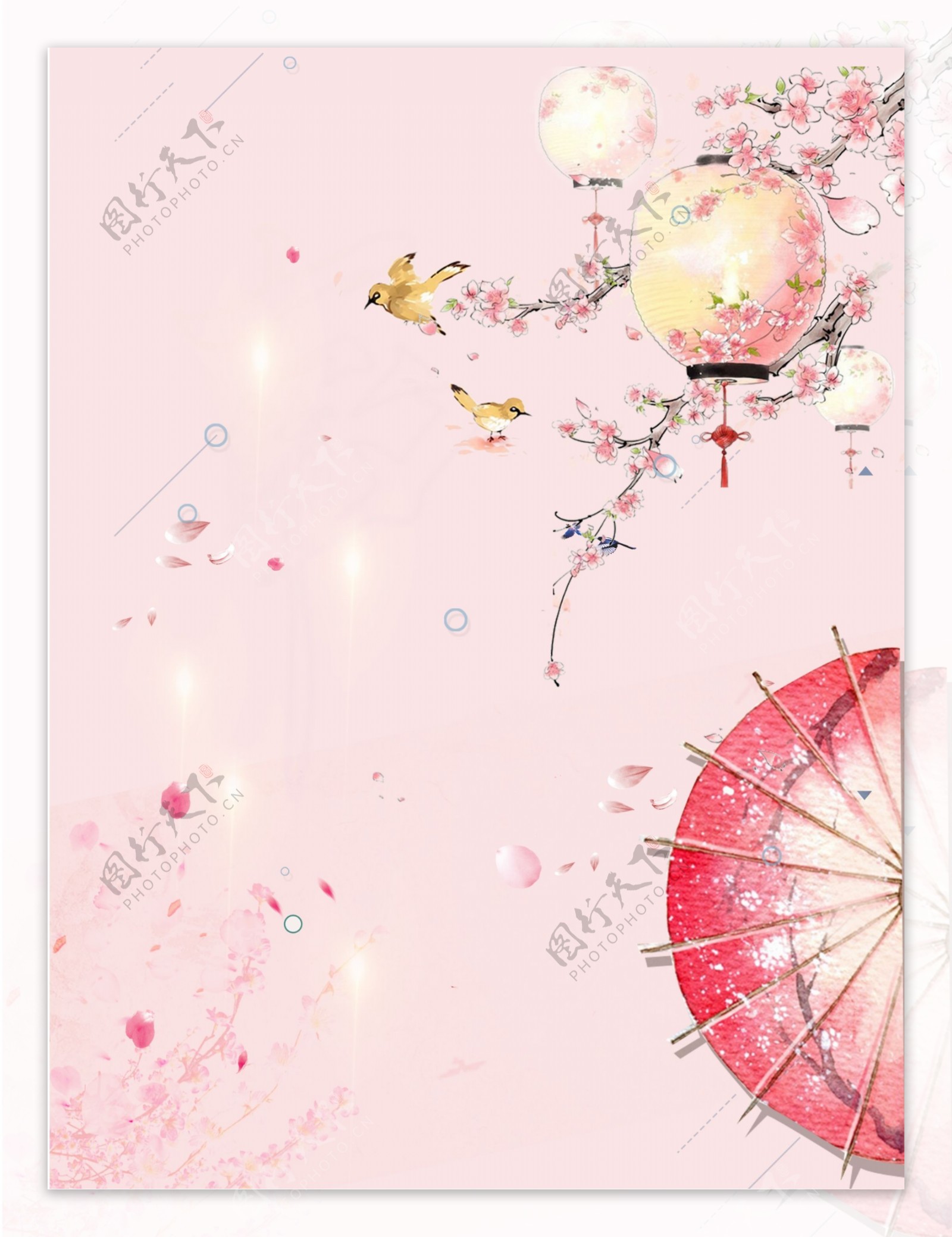 浪漫粉色桃花雨伞广告背景