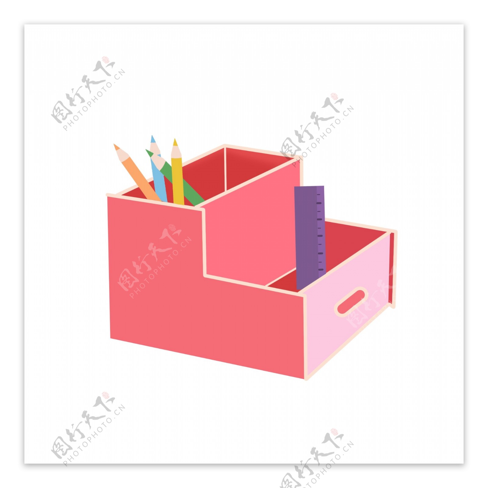手绘粉色扁平化简约文具盒
