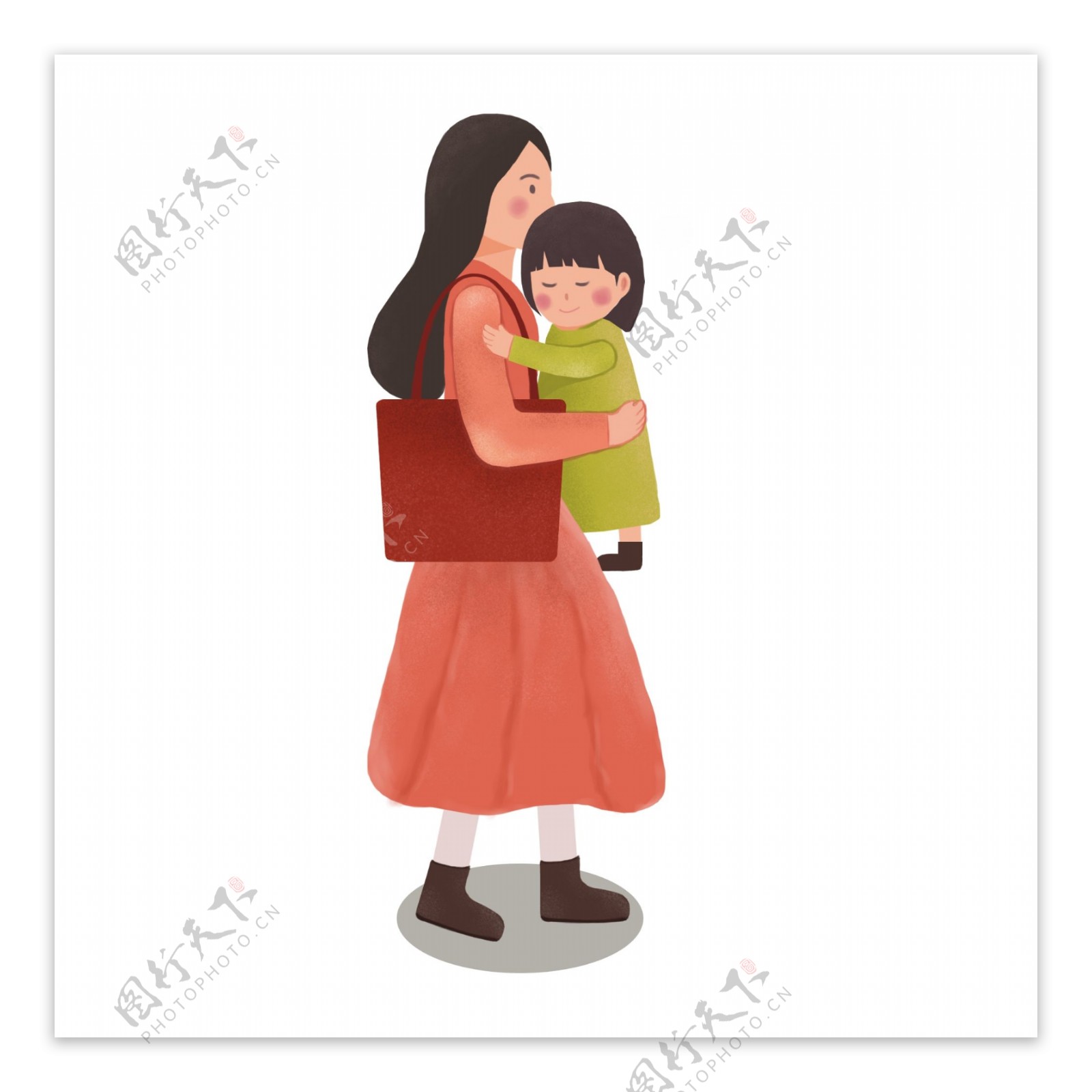 手绘抱着女儿的妈妈人物设计