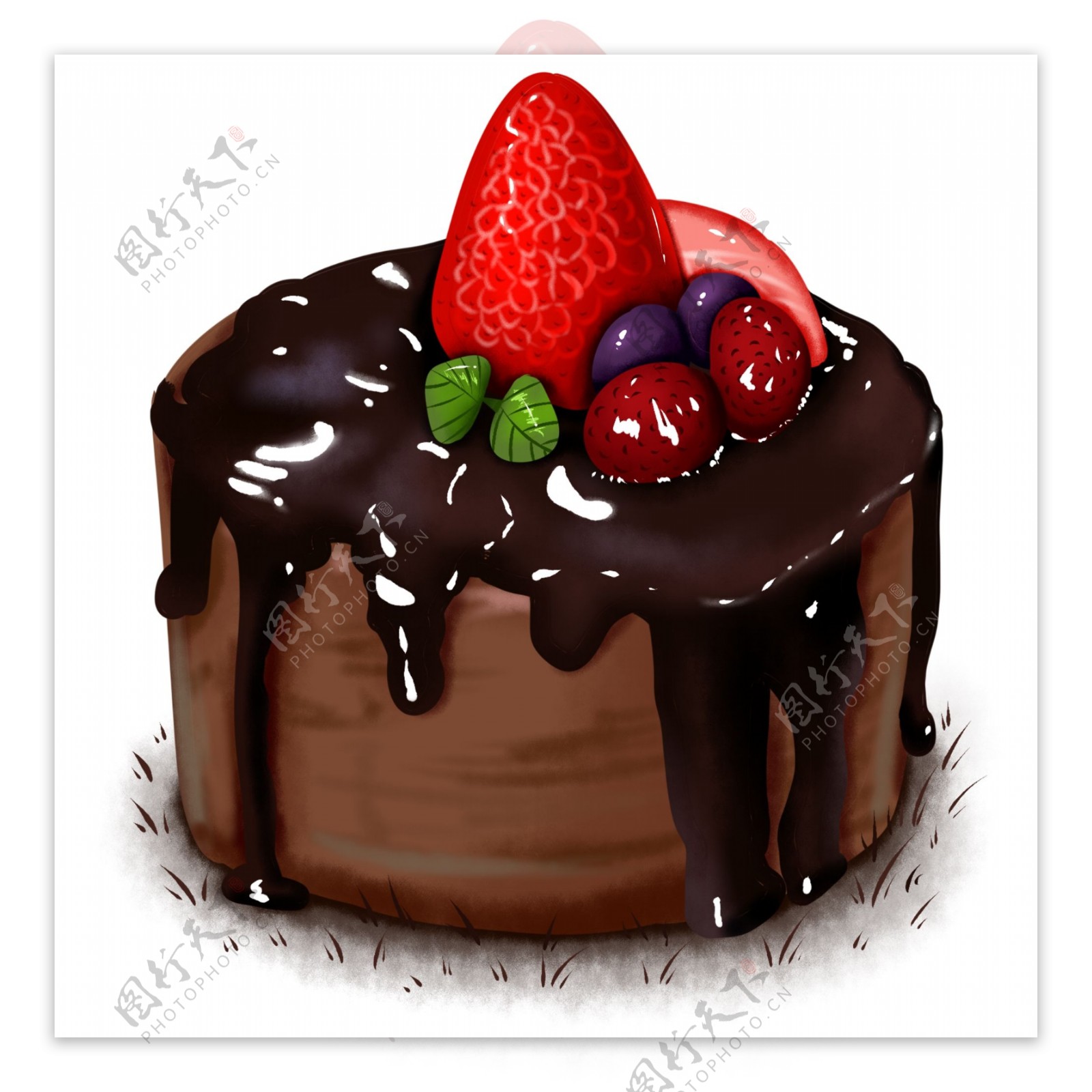 原创手绘食物蓝莓巧克力草莓杯子蛋糕