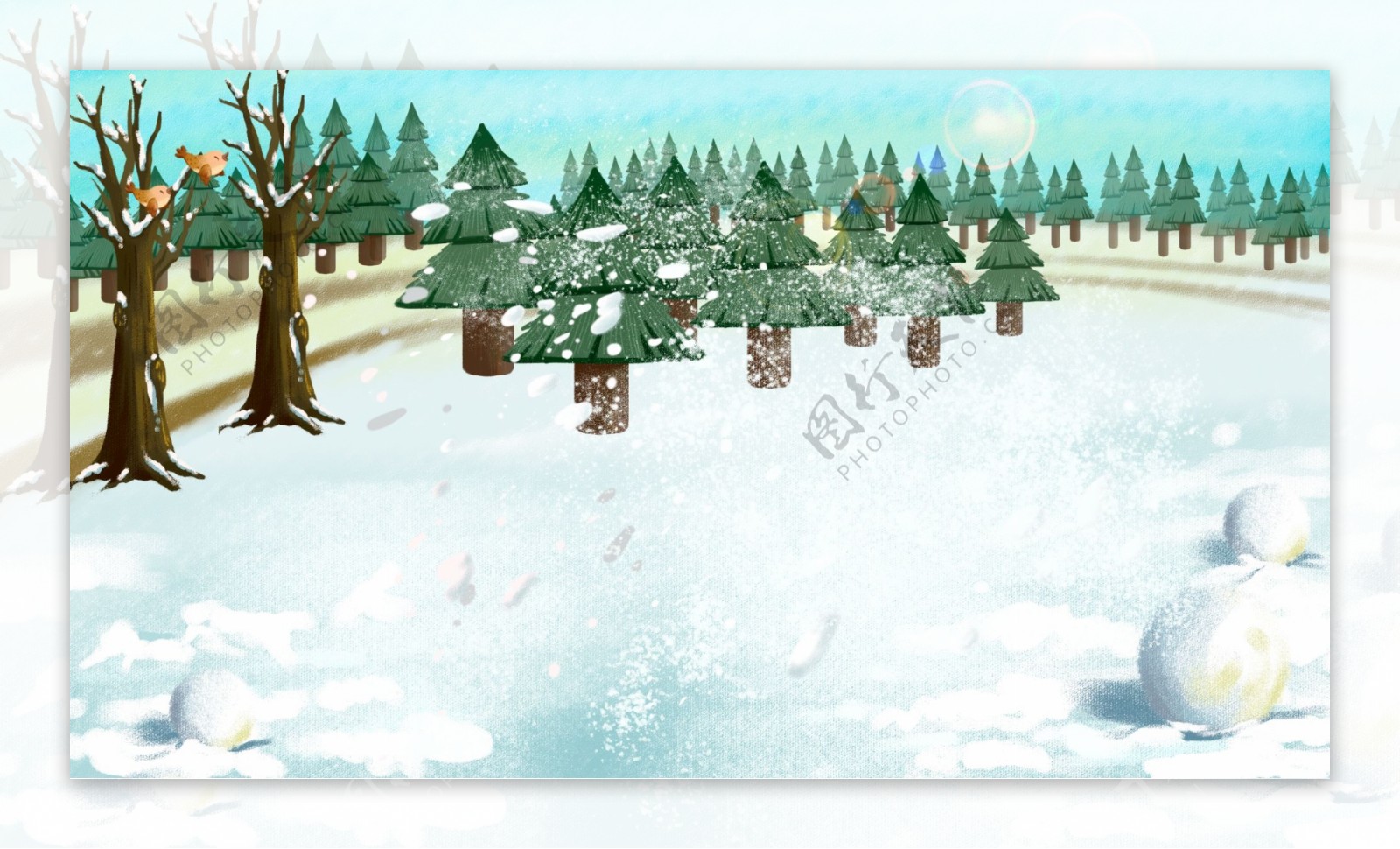 手绘创意树林冬季背景素材