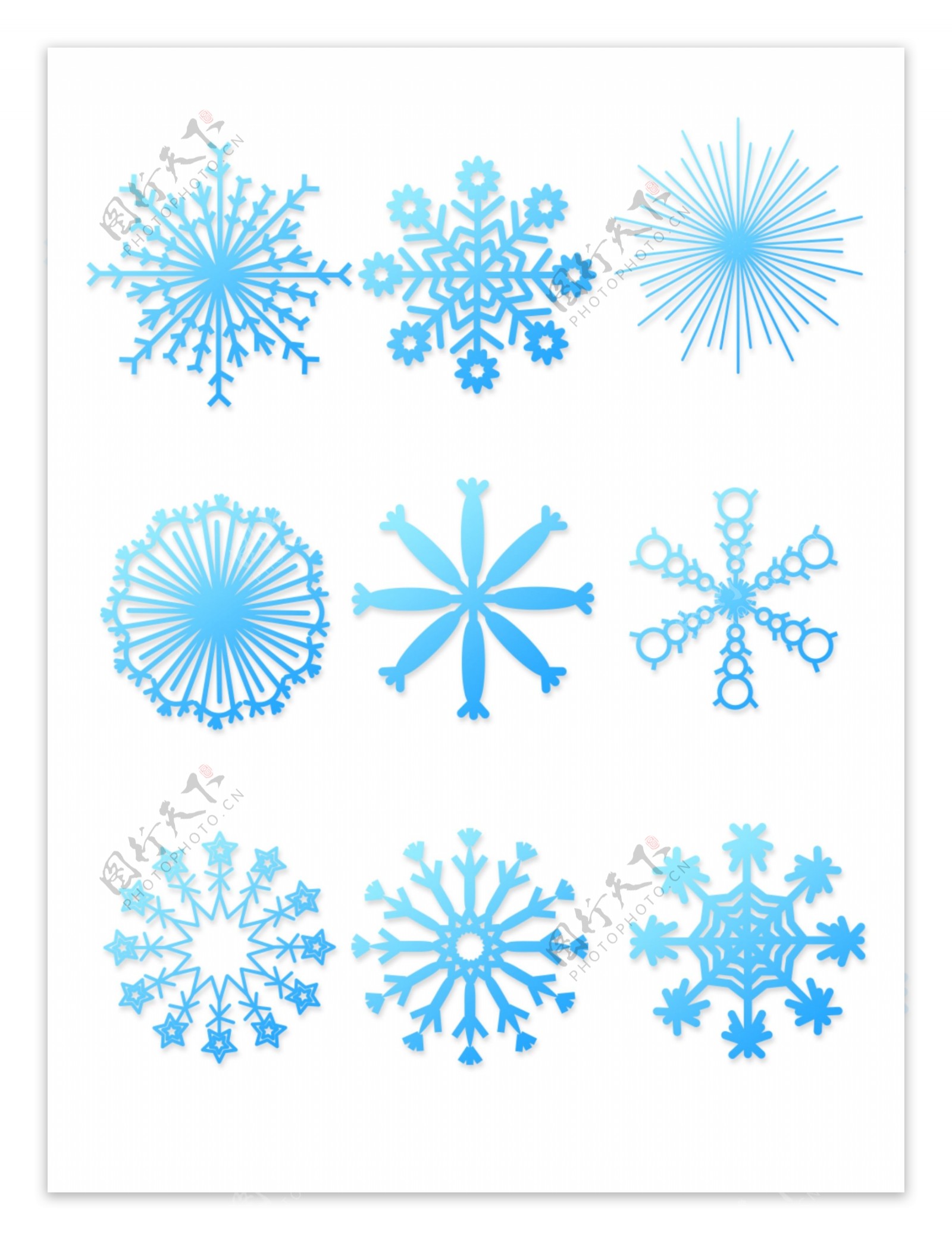 冬季复古蓝色立体渐变明信片矢量雪花可商用