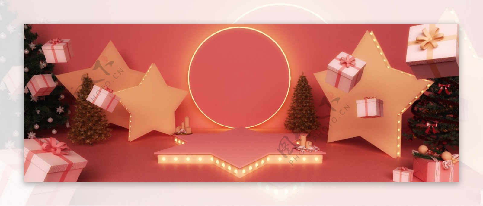 全原创3D立体舞台空间圣诞活动礼包背景