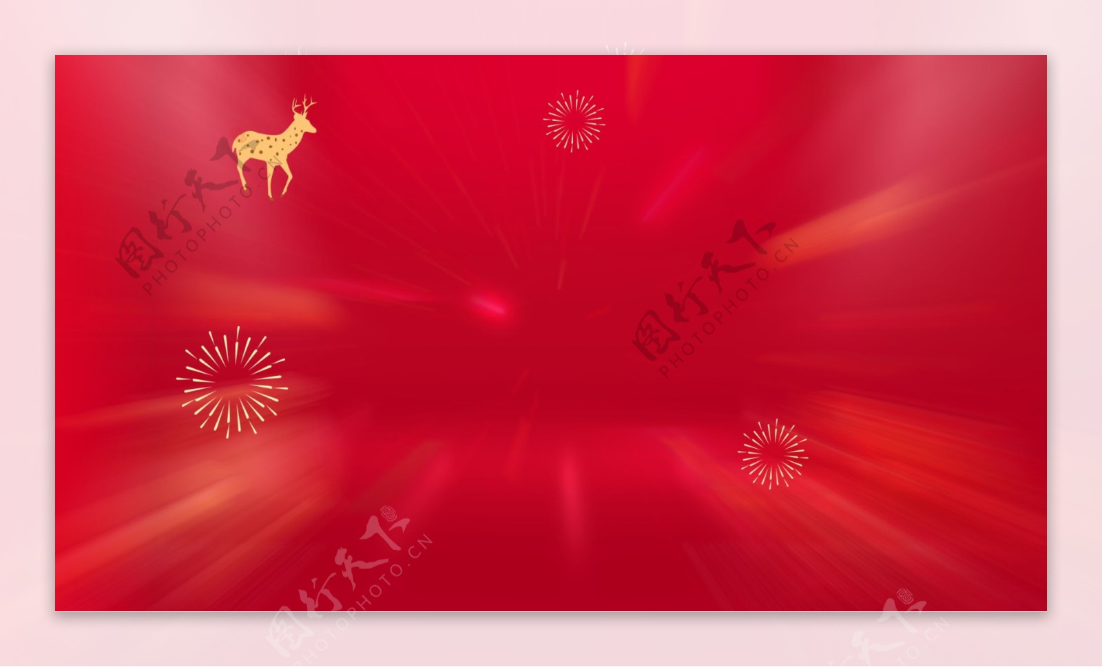 喜庆红色麋鹿烟花新年背景设计