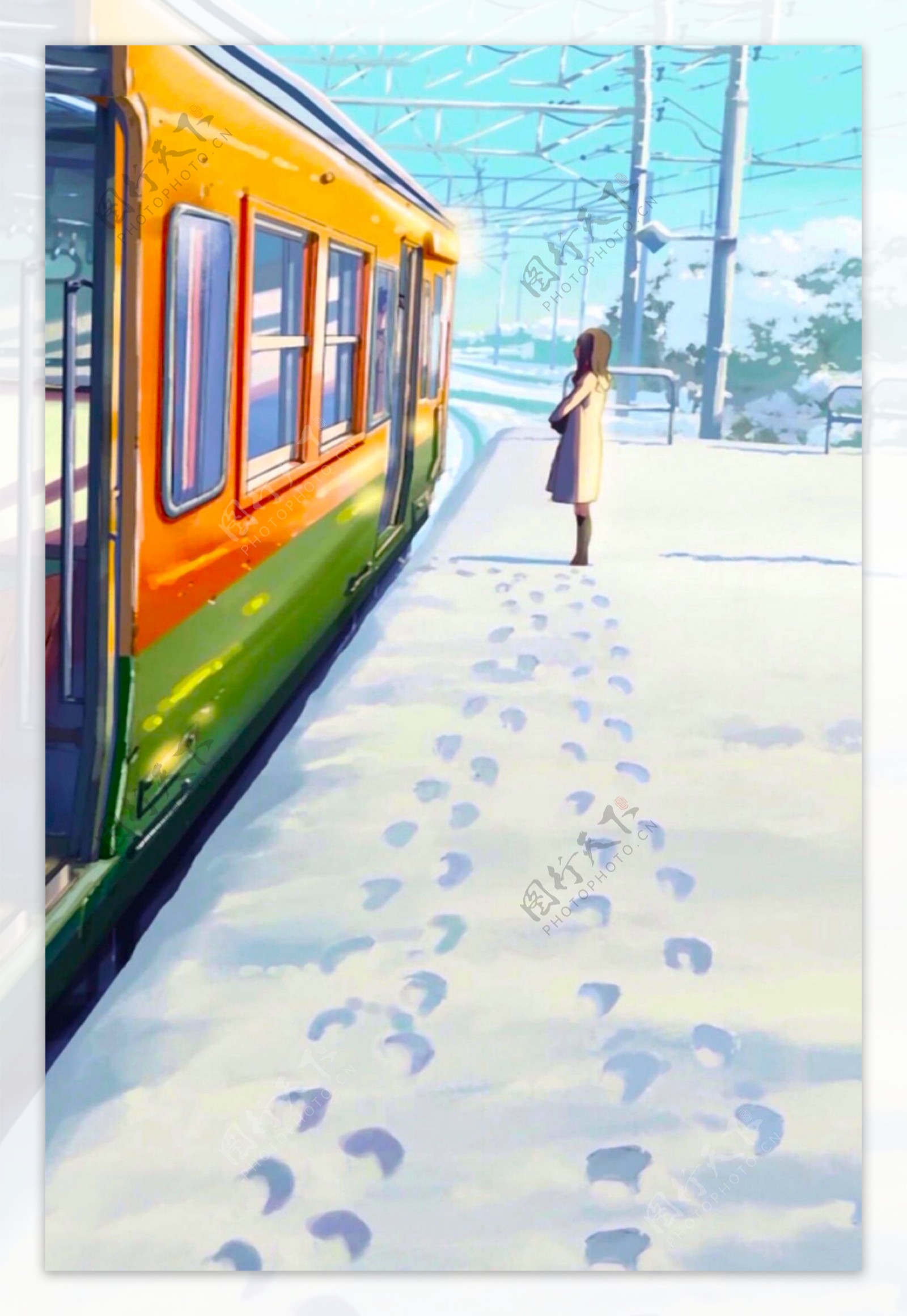 创意大雪等公交车的女孩背景素材