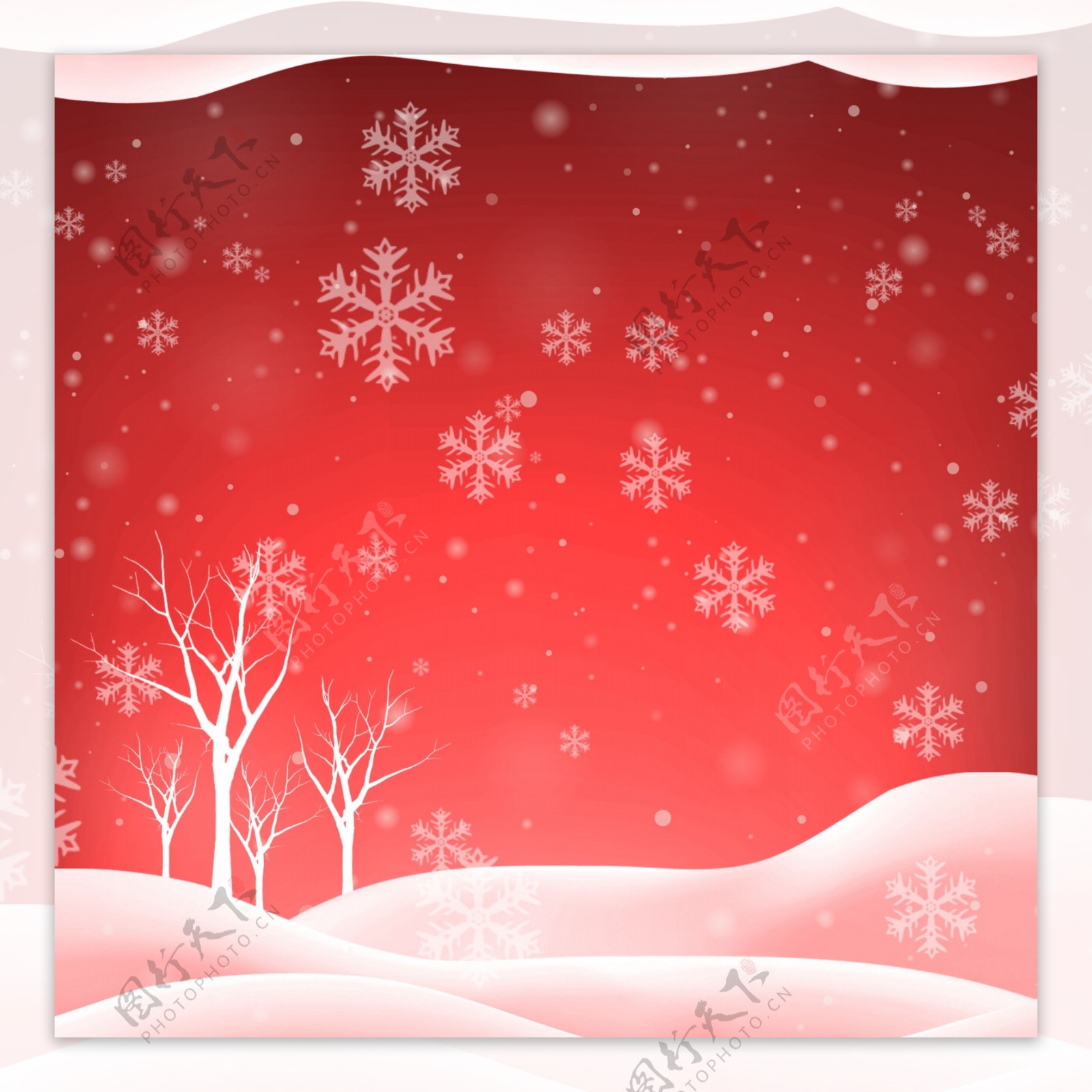 下雪雪景红色喜庆新年婚庆背景模板