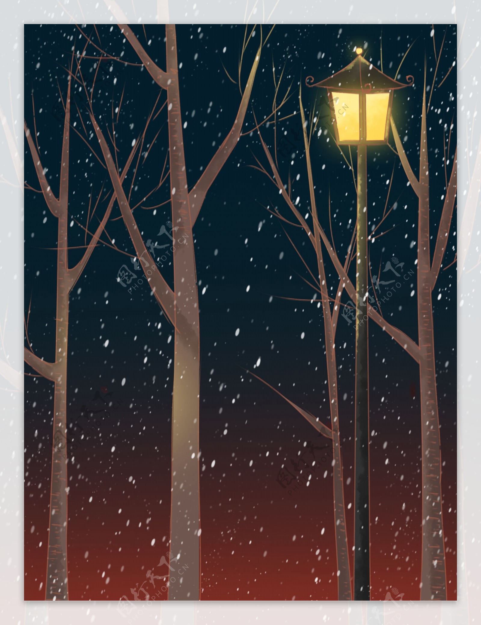 冬季唯美星空树林背景设计
