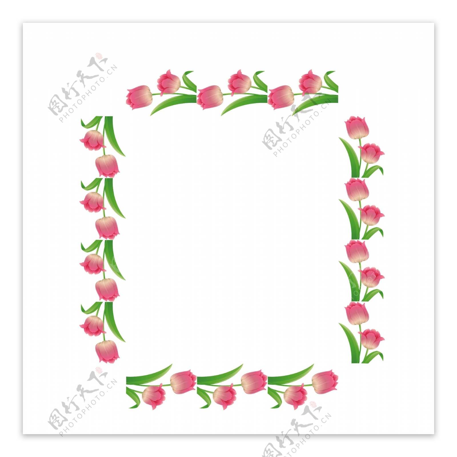 矢量卡通扁平化粉色玫瑰边框