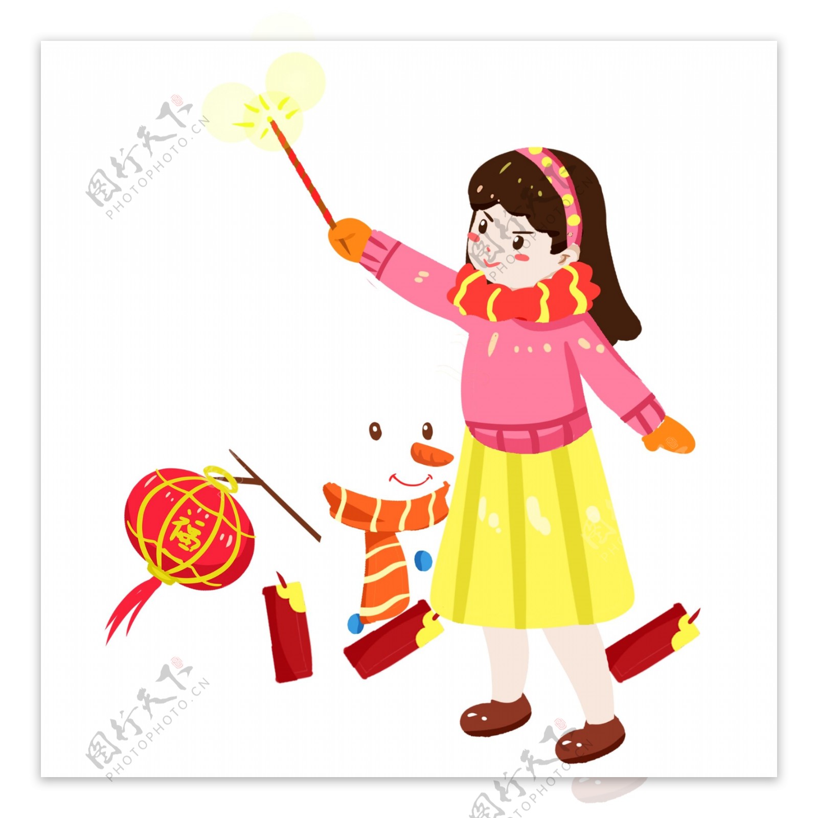 春节传统习俗放鞭炮手绘