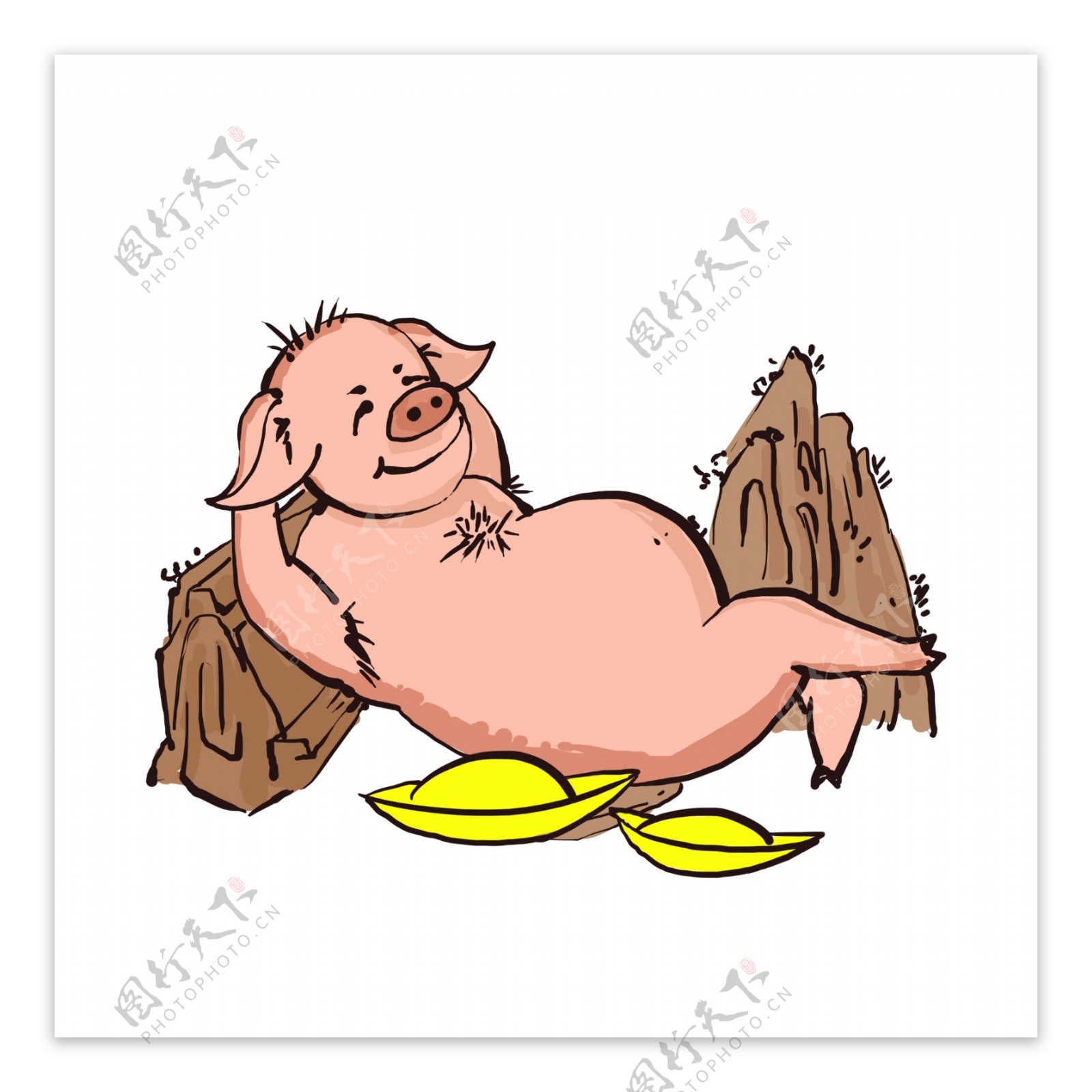 卡通可爱粉色动物小猪猪睡觉插画