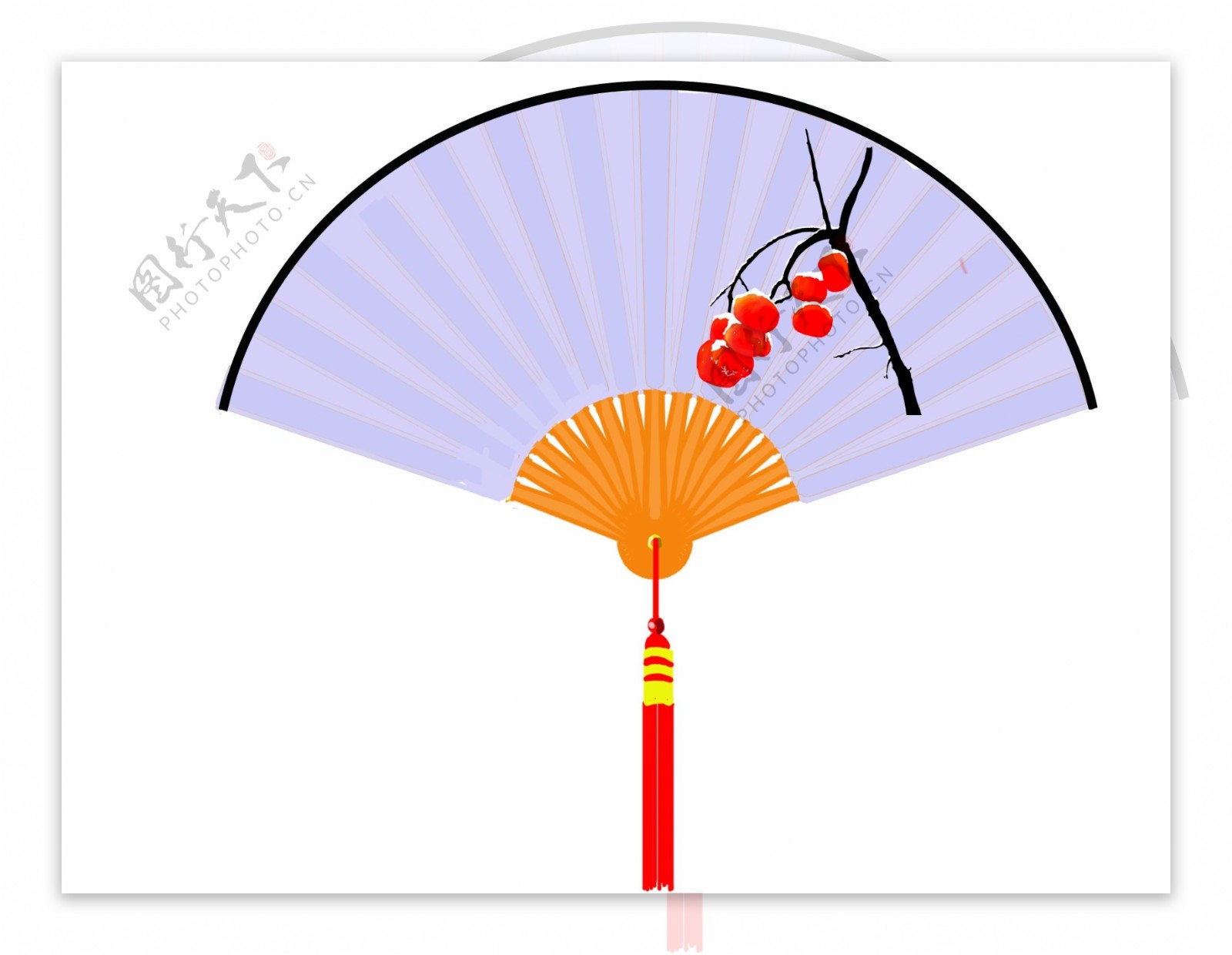 手绘中国风冬柿折扇图