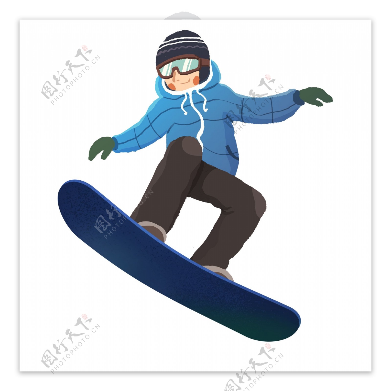 手绘滑雪的少年人物插画