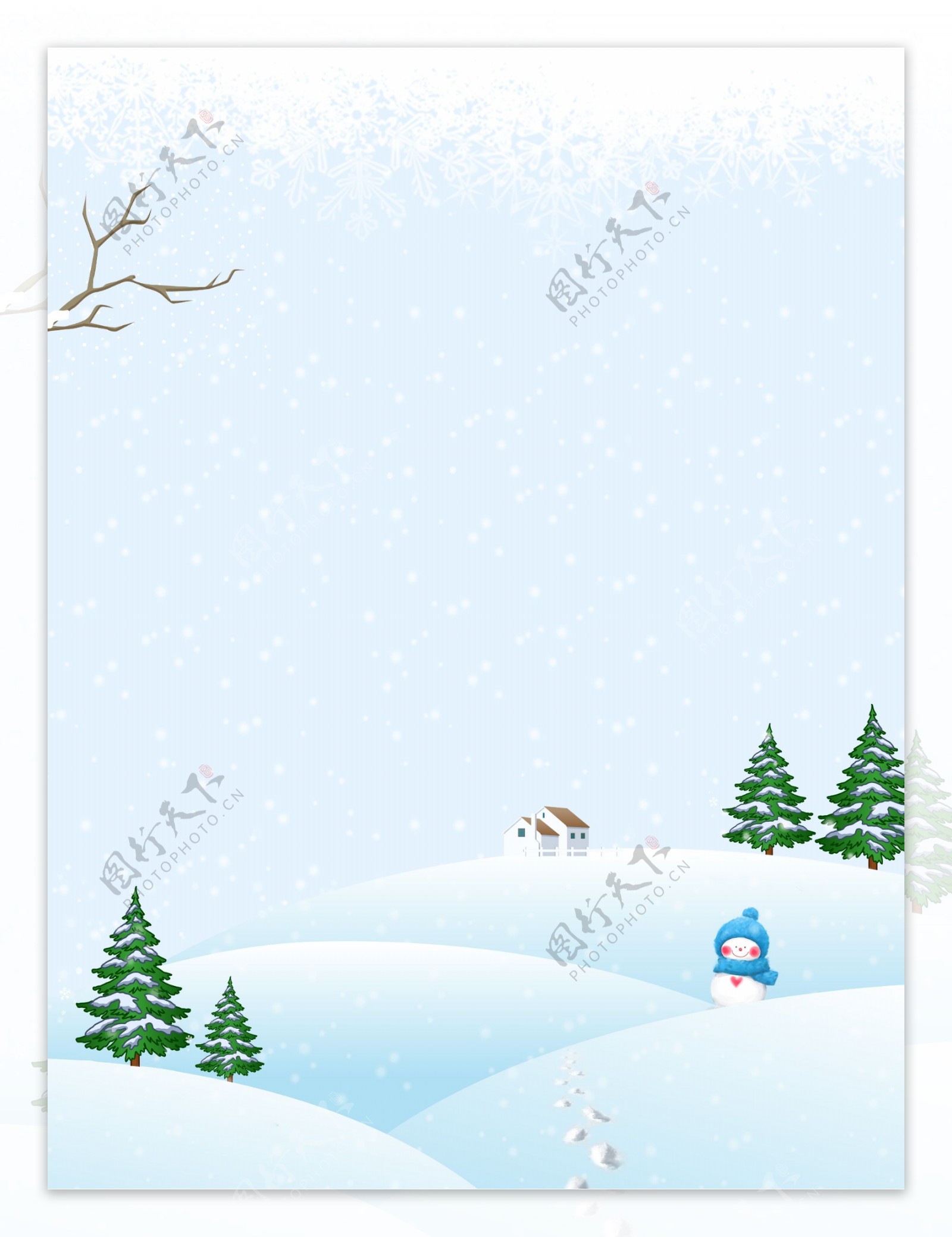 彩绘冬季雪地雪人背景设计