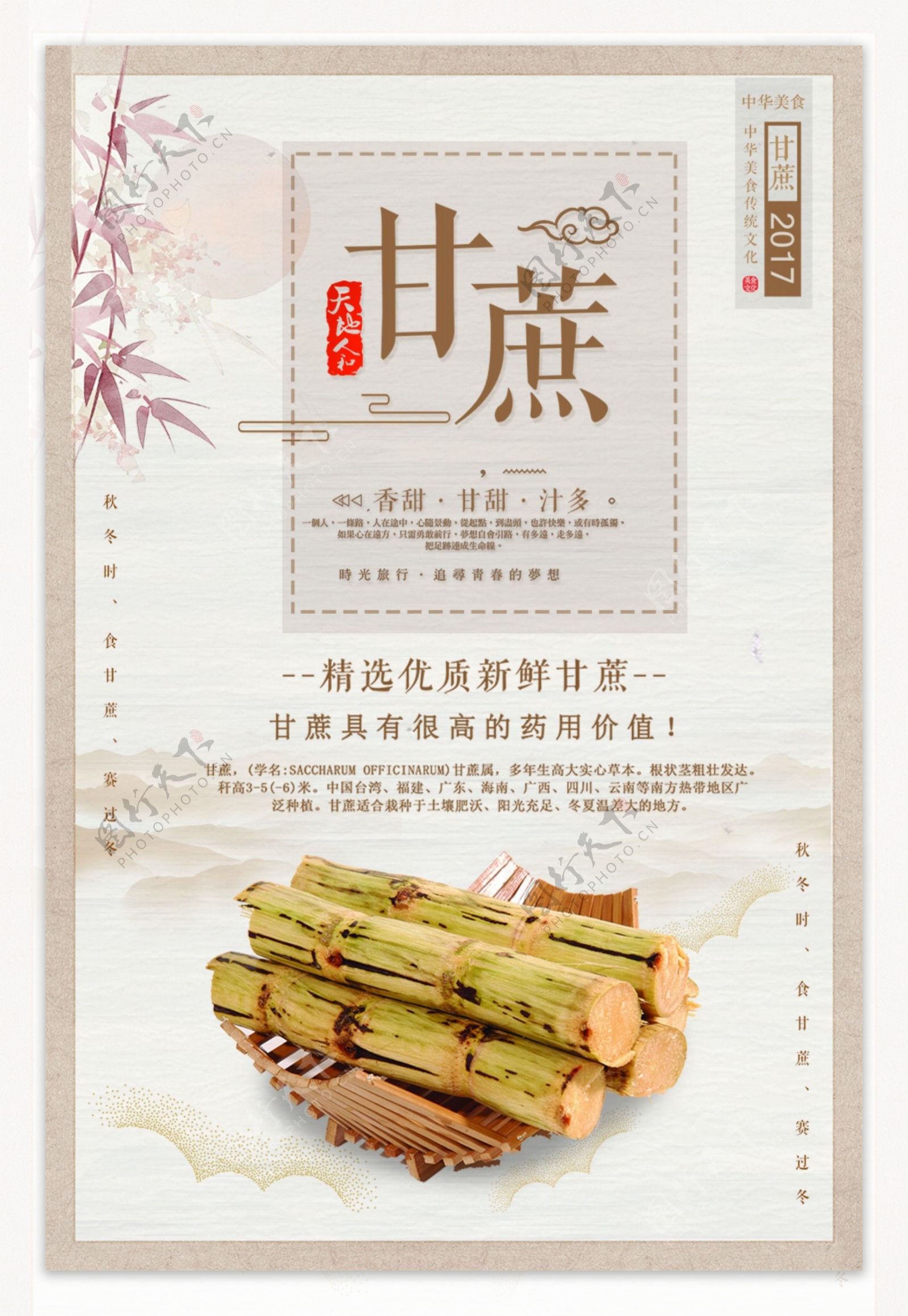 中国古典风养生甘蔗美食海报设计