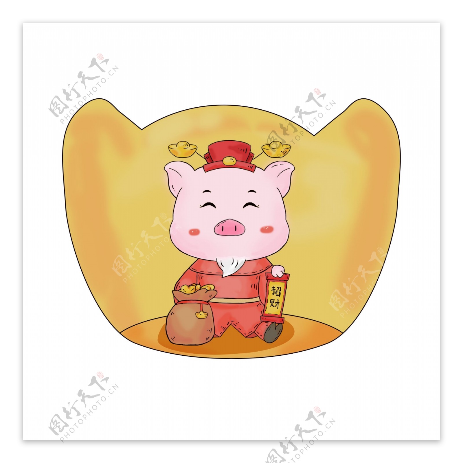 猪年新年财神猪招财元宝卡通