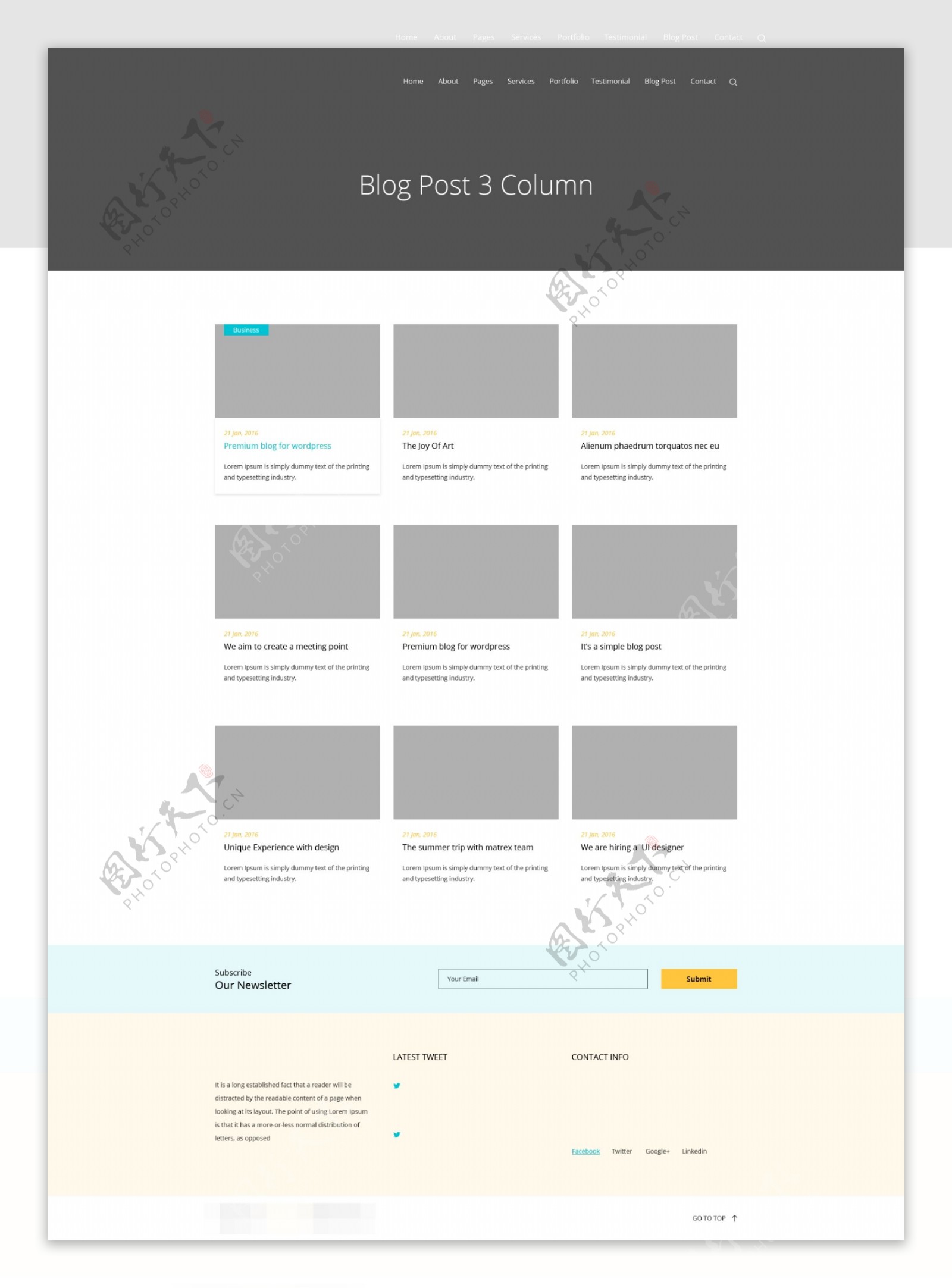 灰色多用途网站博客列表页面psd模板
