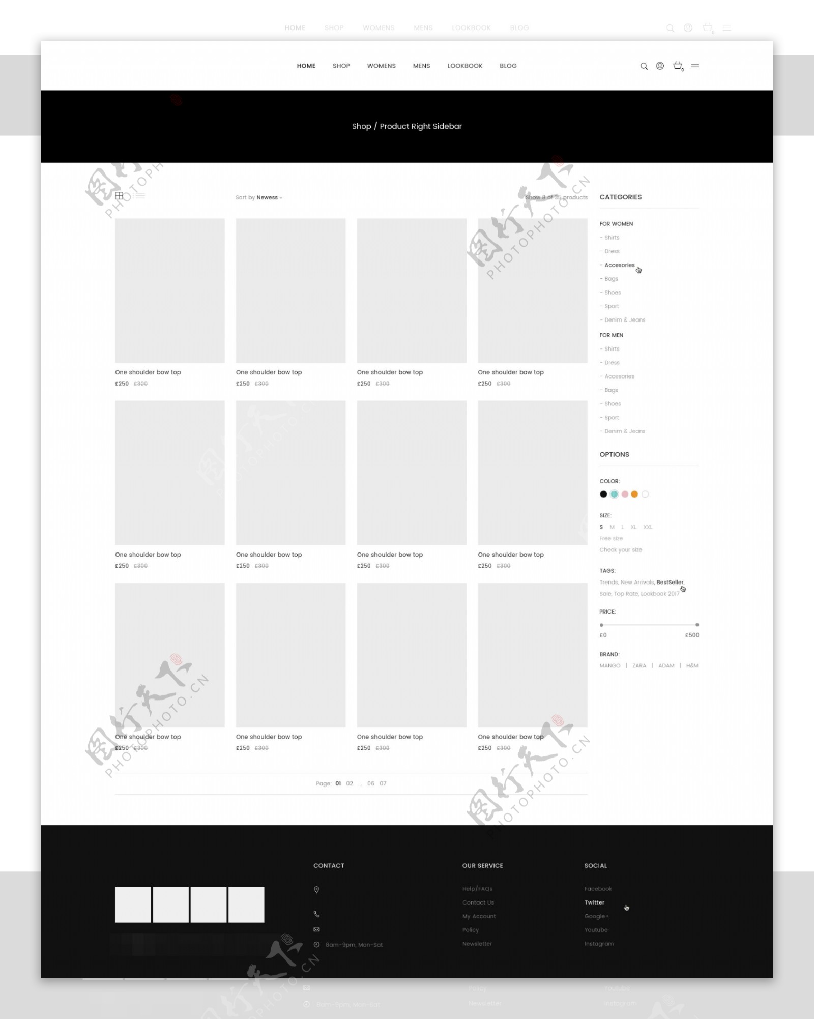 简约网站产品展示及右侧栏页面psd模板