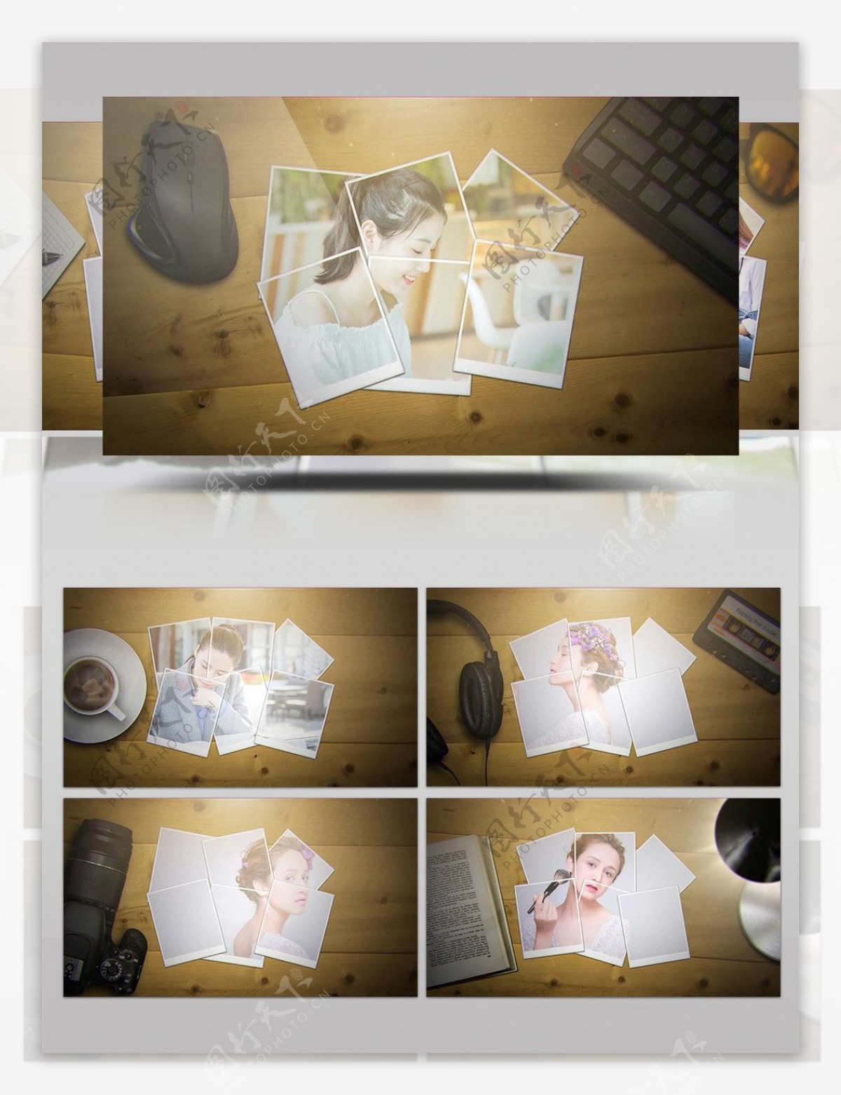 温暖记忆照片堆叠切换展示AE模板