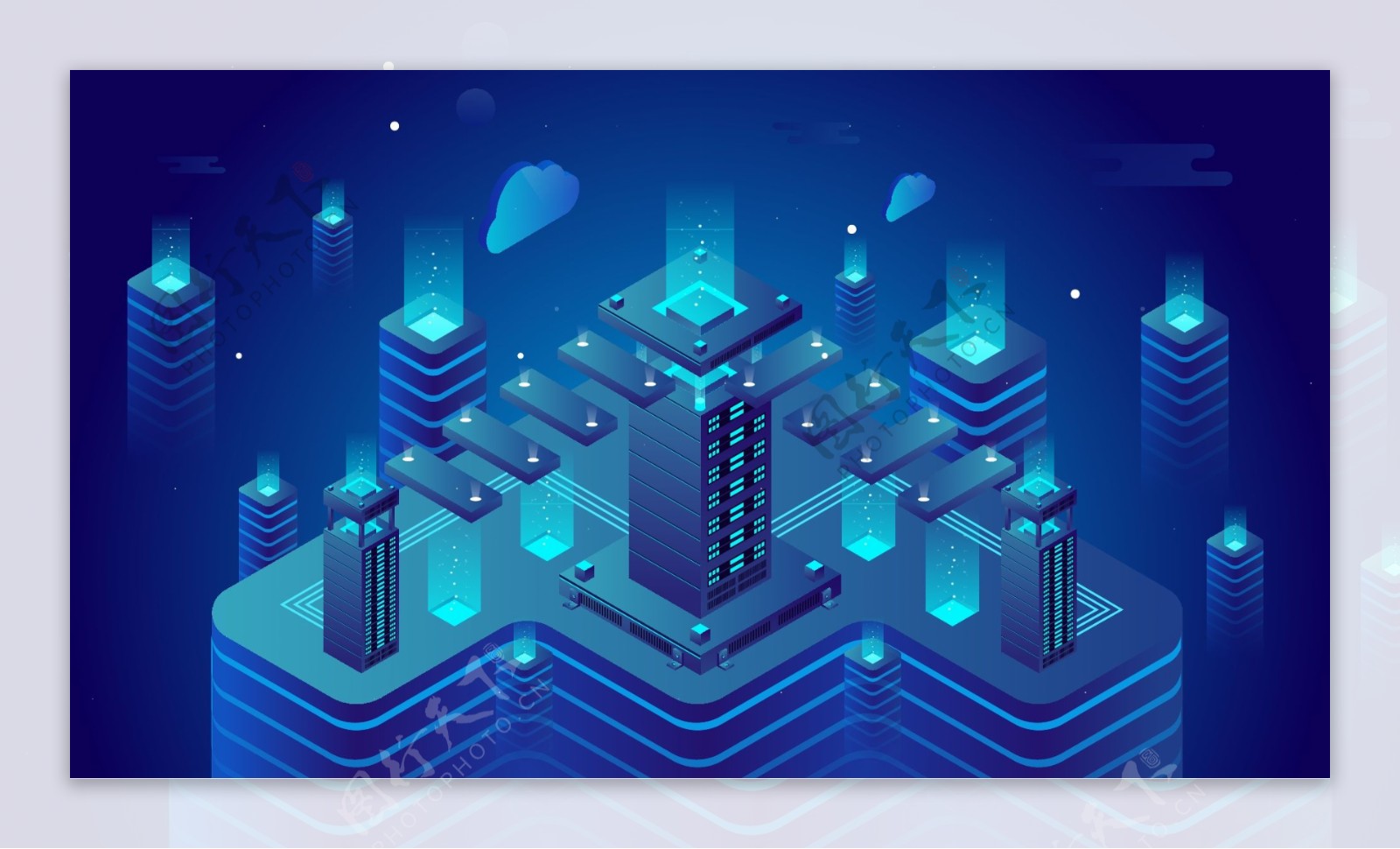 蓝色商务科技未来2.5D矢量立体城市插画