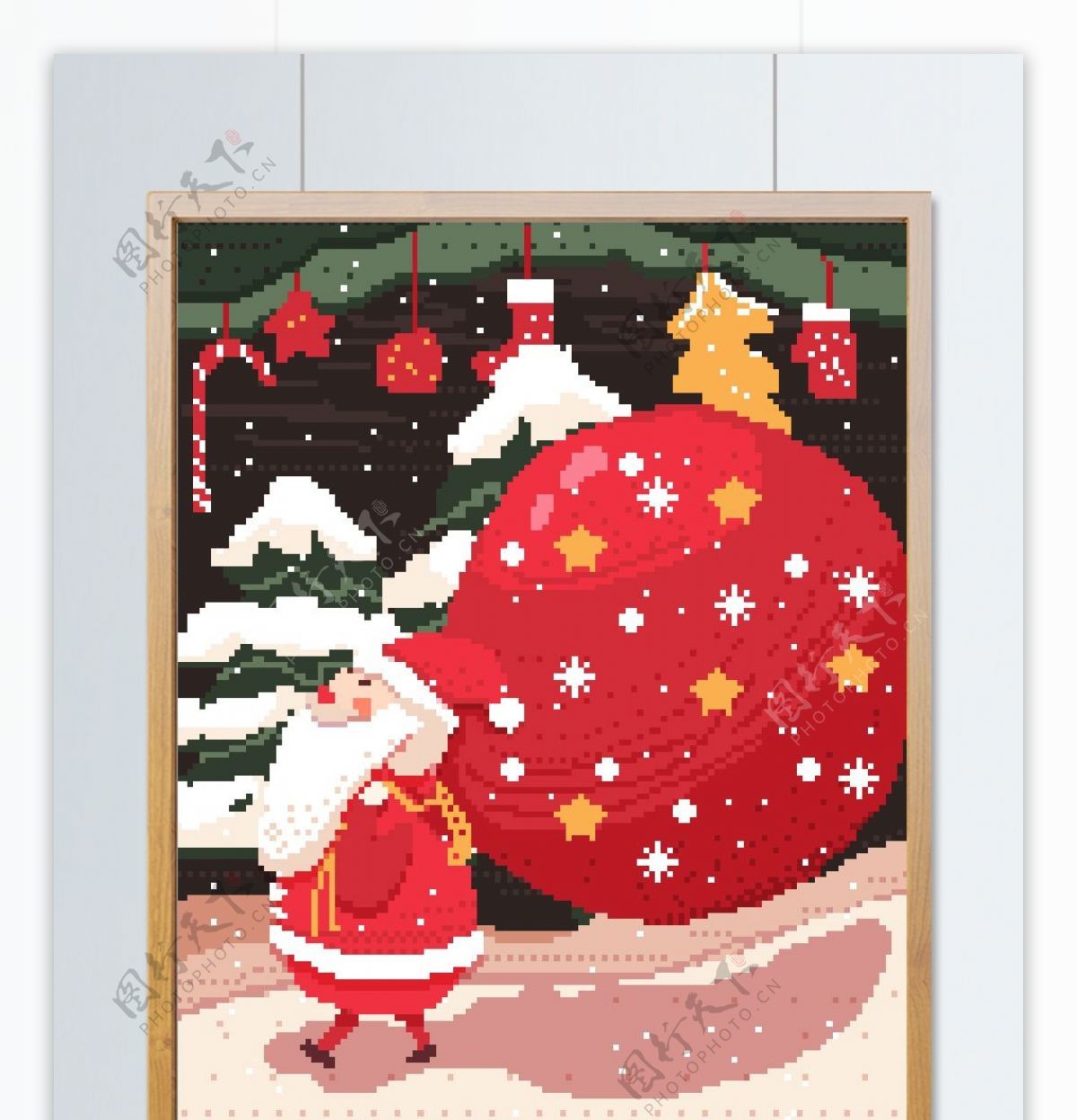 圣诞节圣诞老人复古像素风插画配图壁纸背景
