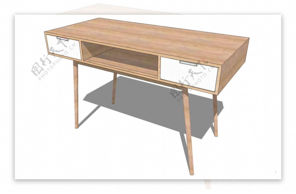 木纹办公桌su模型效果图