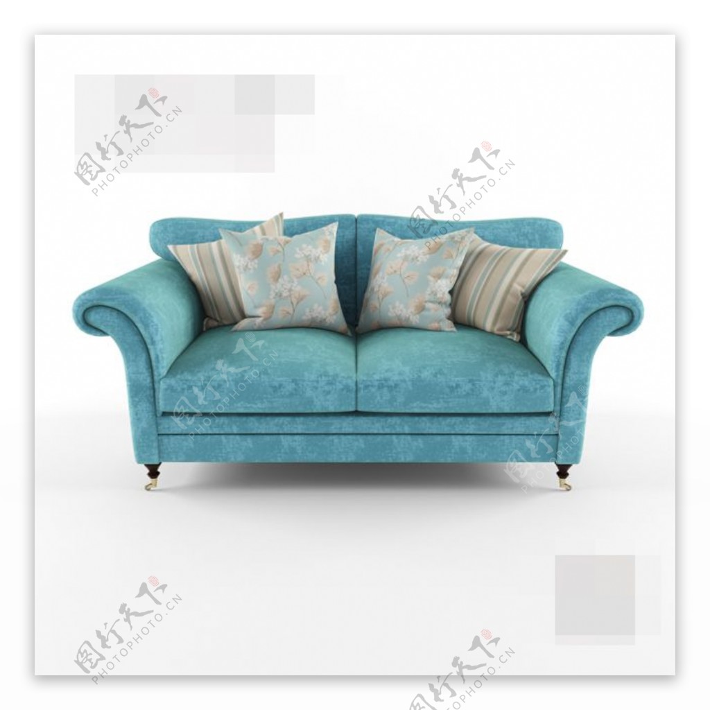 蓝色双人沙发模型