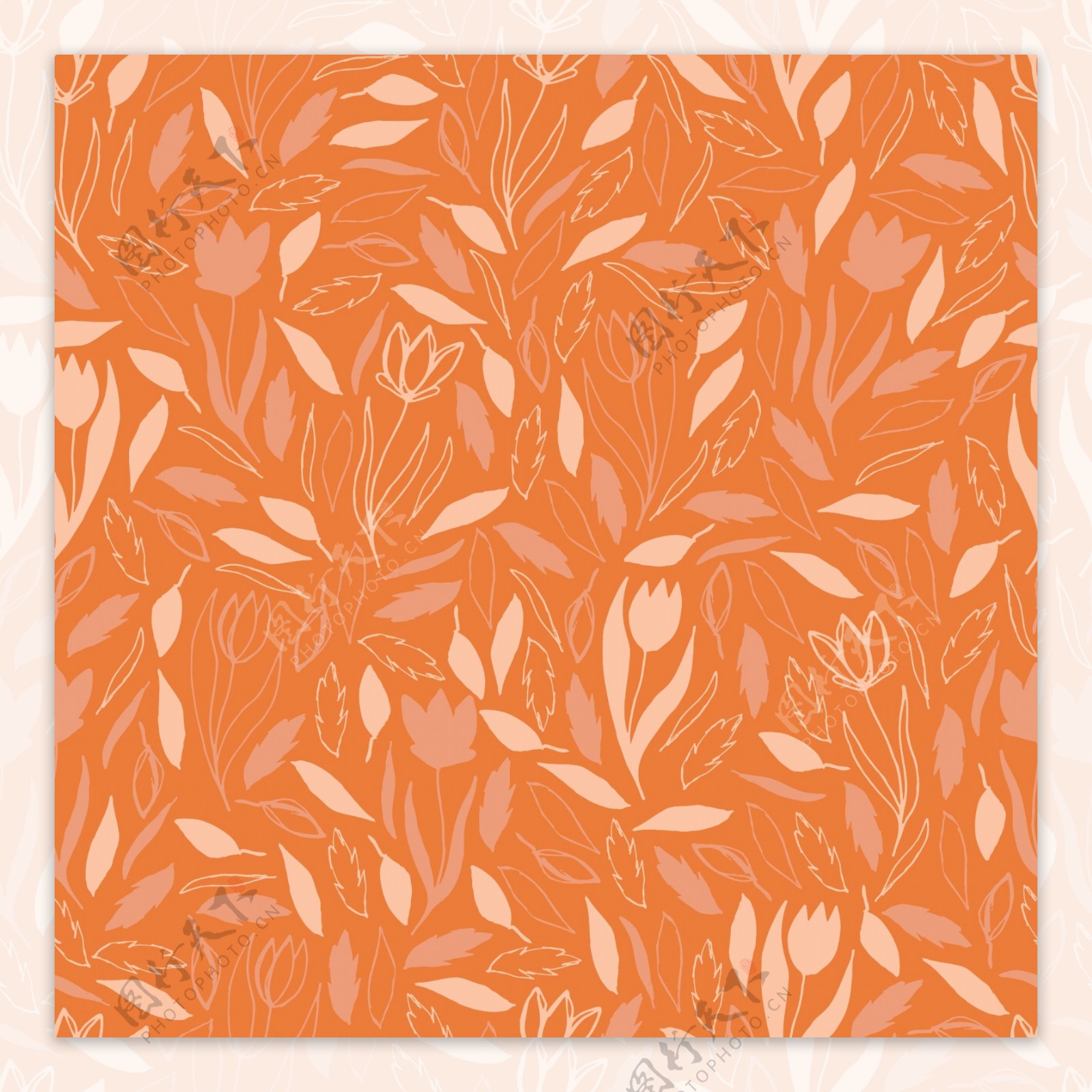 橙色花纹无缝背景图