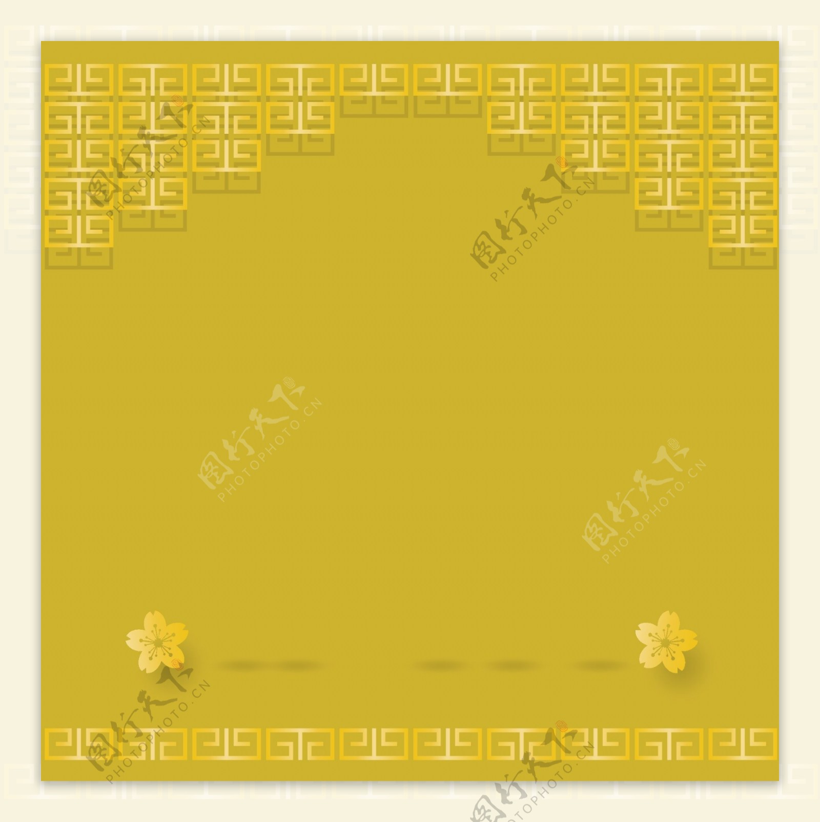 矢量金色花朵中式格子黄底背景素材