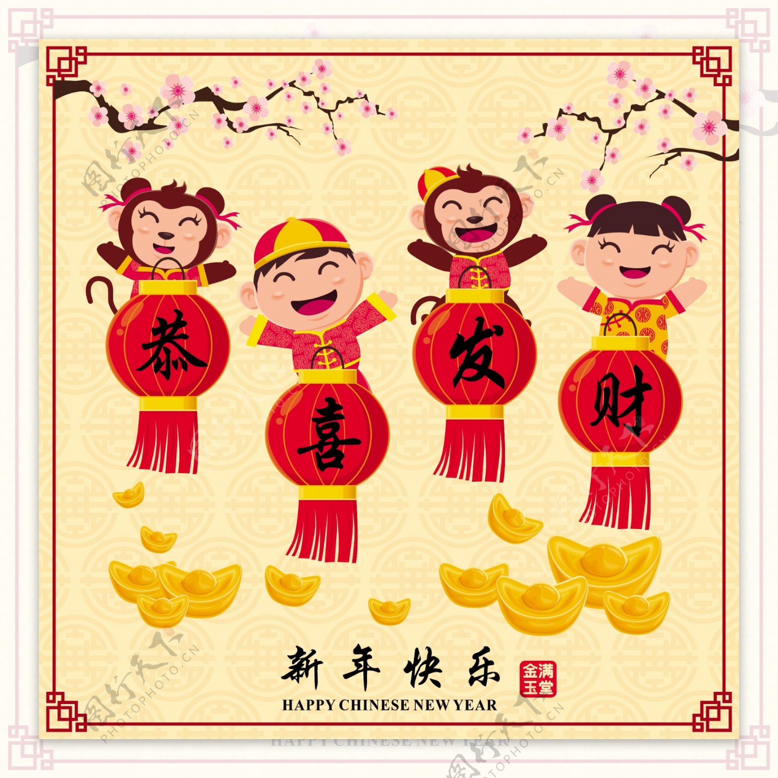 中国传统新年桃花春节矢量素材