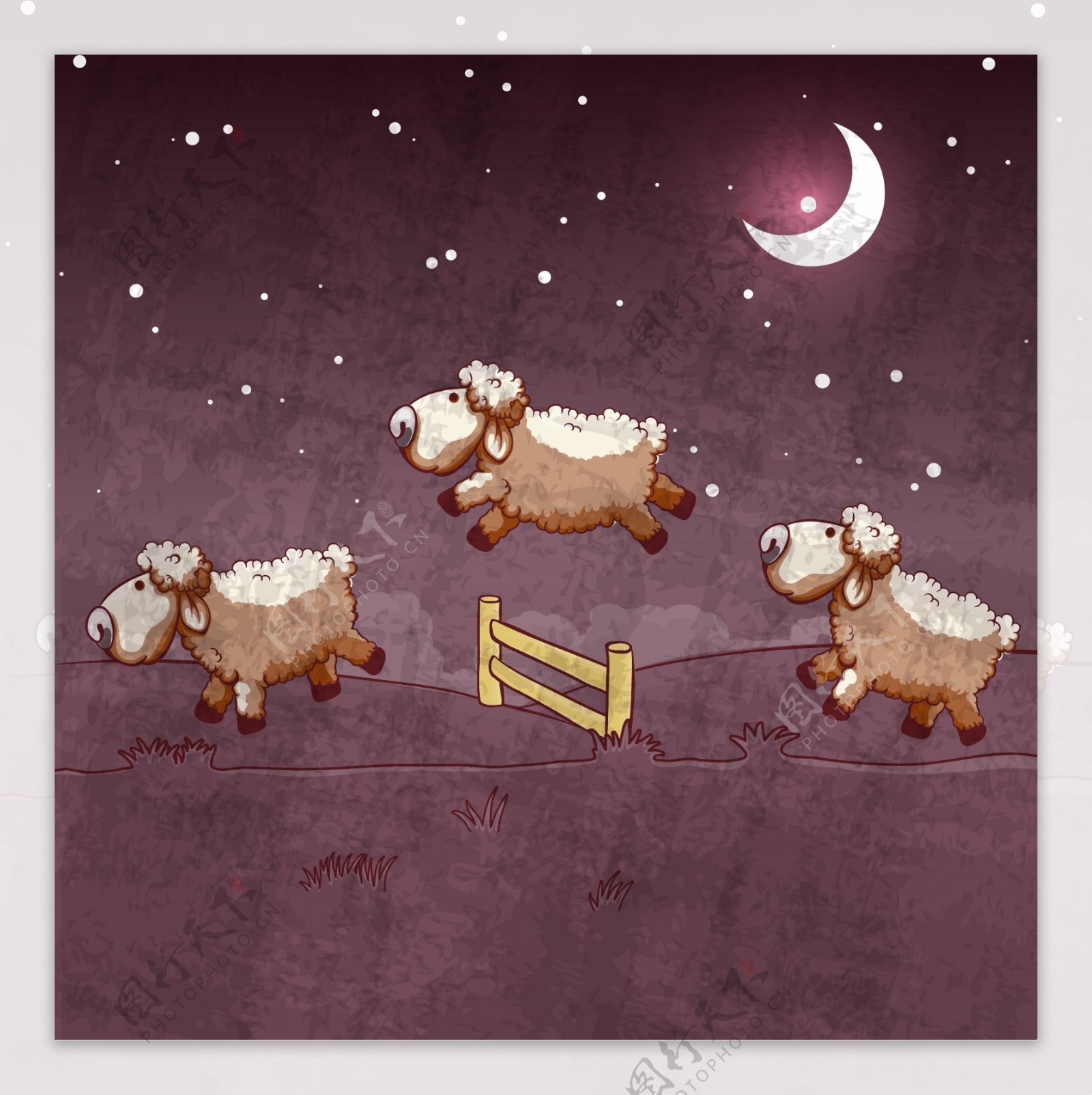 夜晚小羊插画元素