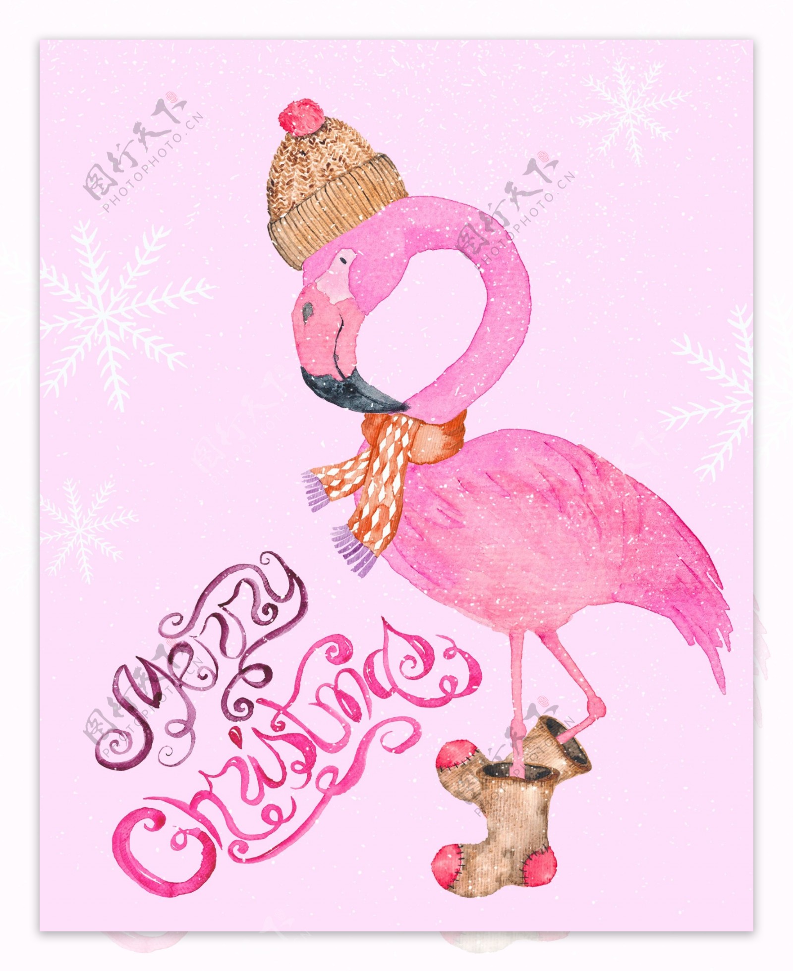 粉色火烈鸟卡通圣诞节背景素材