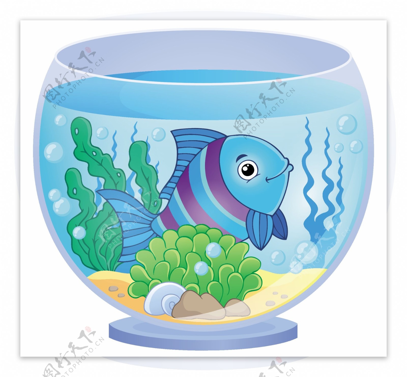 卡通插画可爱金鱼鱼缸矢量素材
