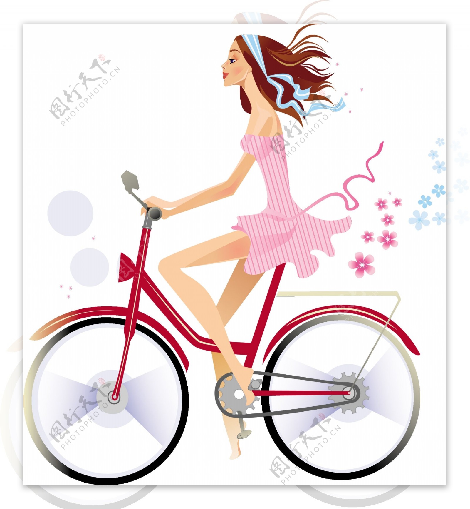 骑自行车女孩矢量素材