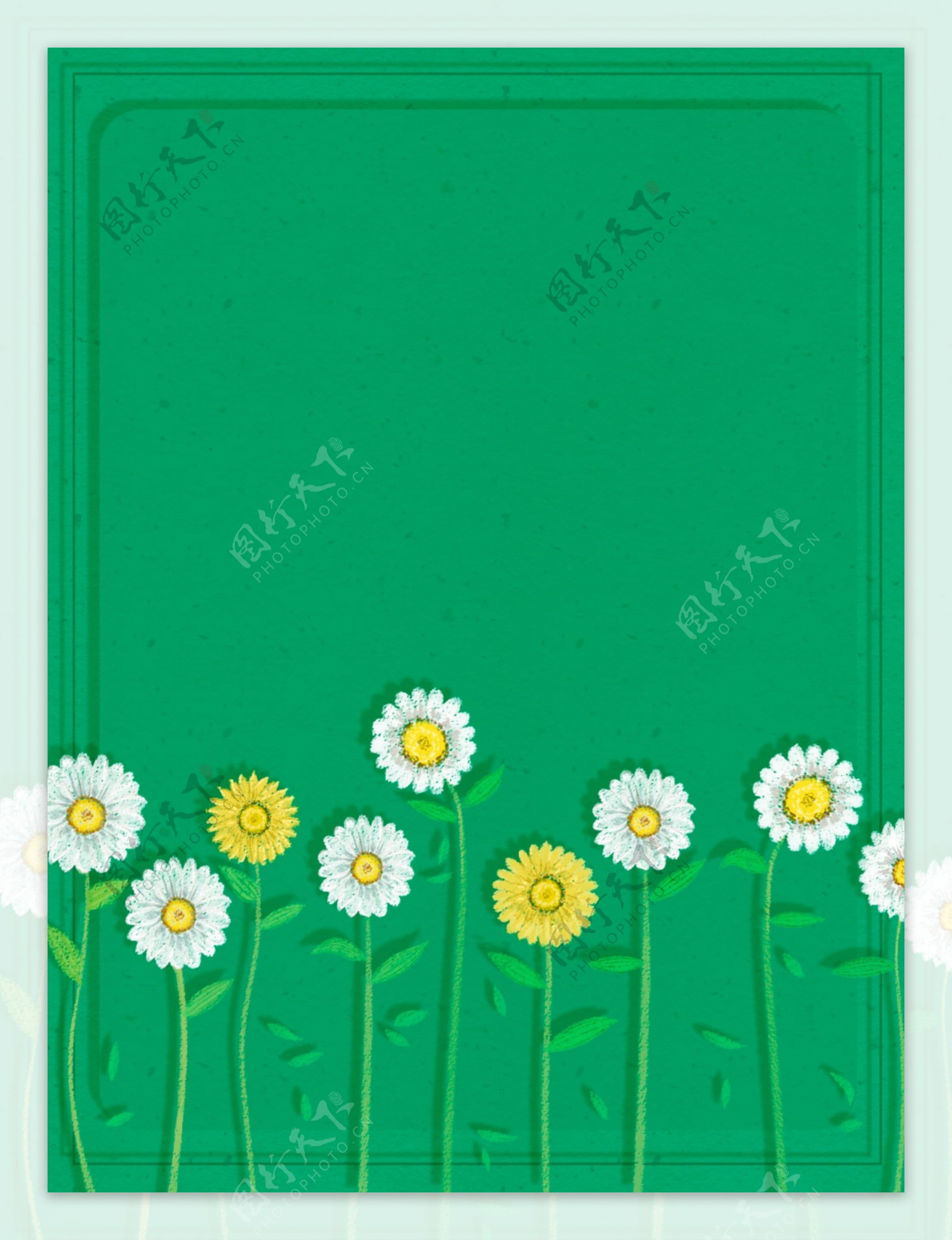 纯手绘原创绿色小清新植物花卉边框背景
