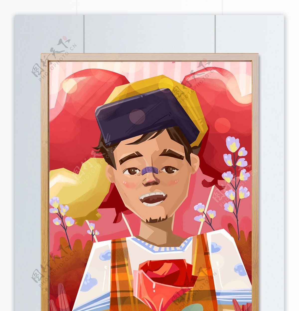 2月14说出爱拿花朵的男生插画