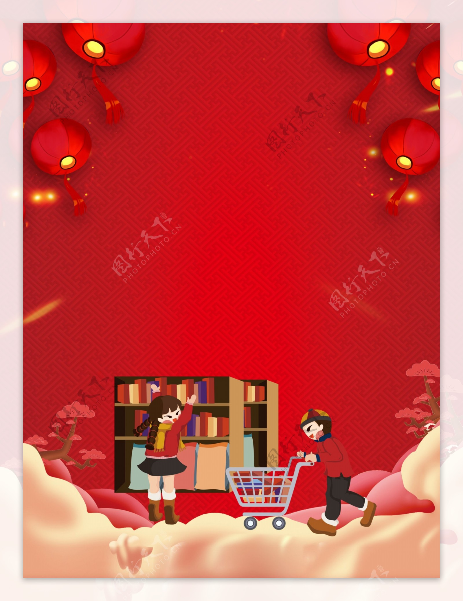 手绘红色喜庆年货节背景