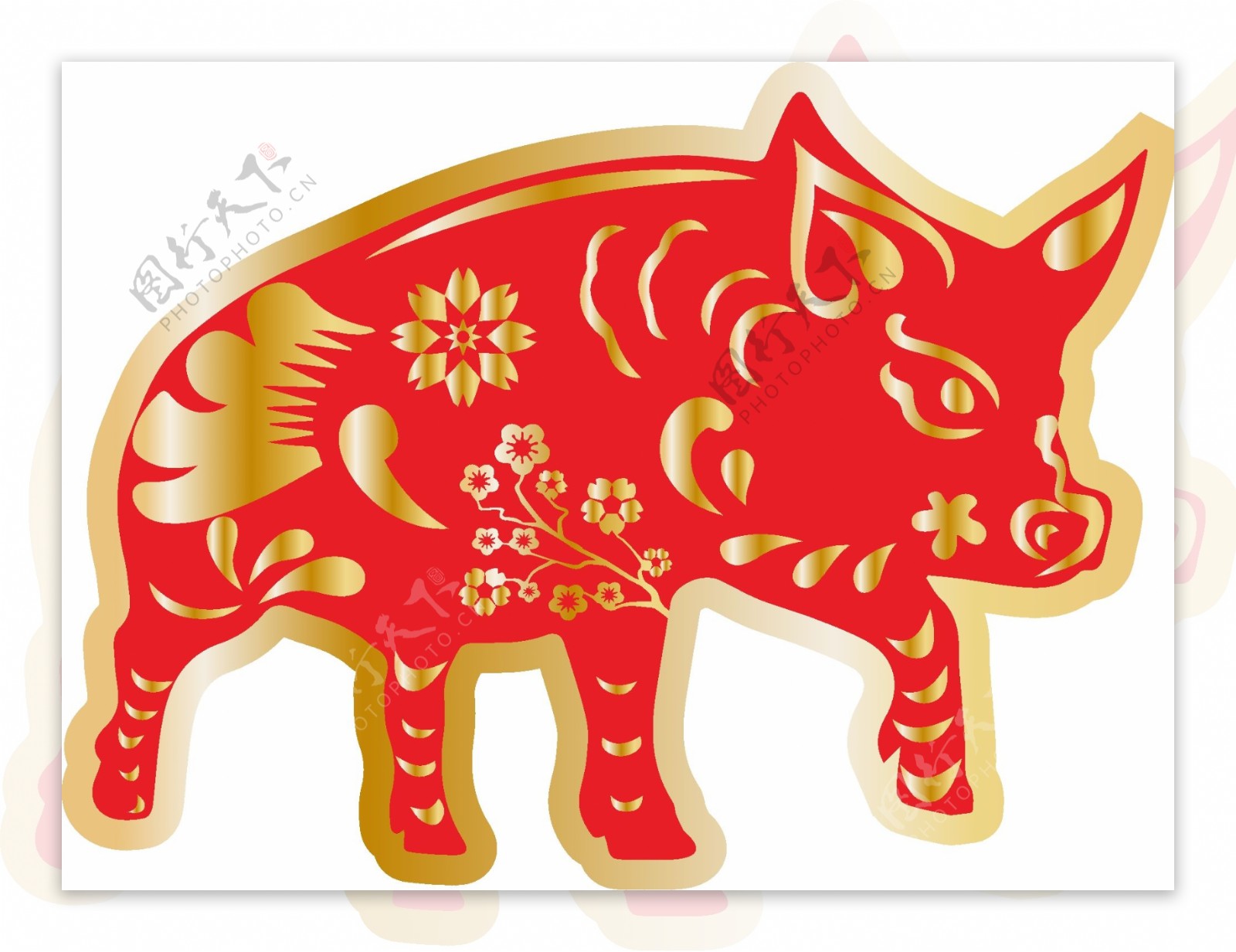 红色金色猪剪纸春节AI素材01