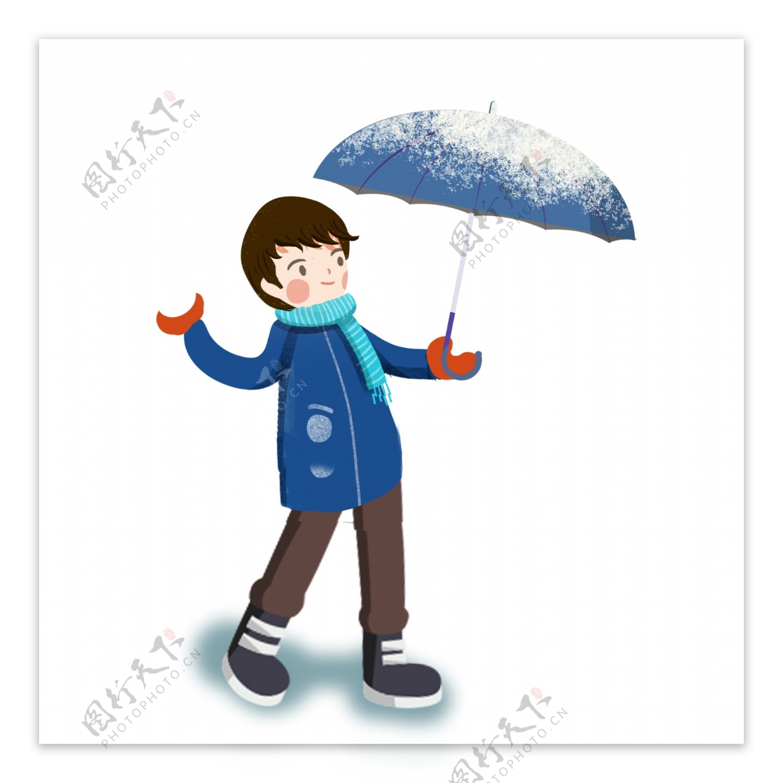 冬季撑伞的男孩元素设计