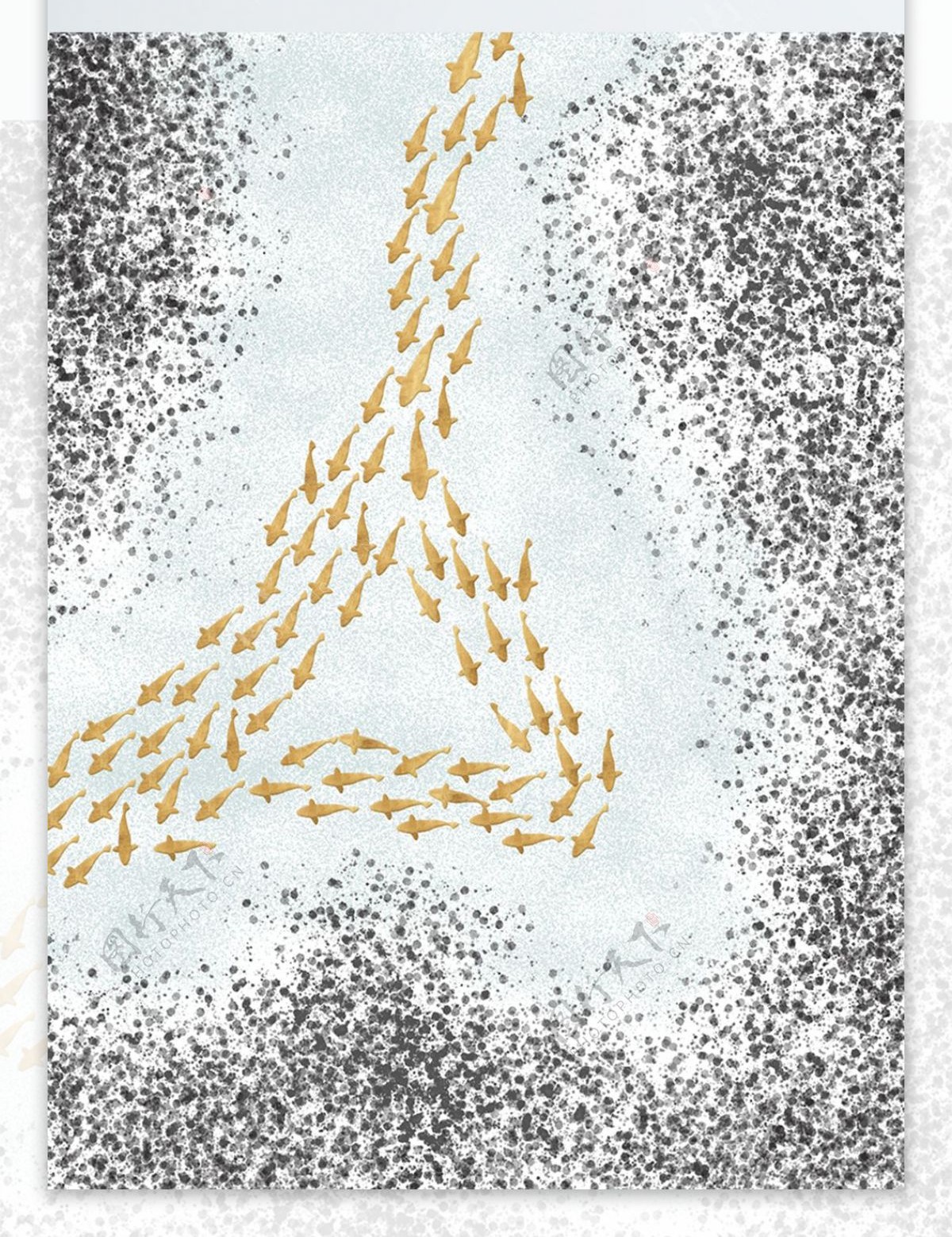 水墨海滩黄金群鱼装饰画
