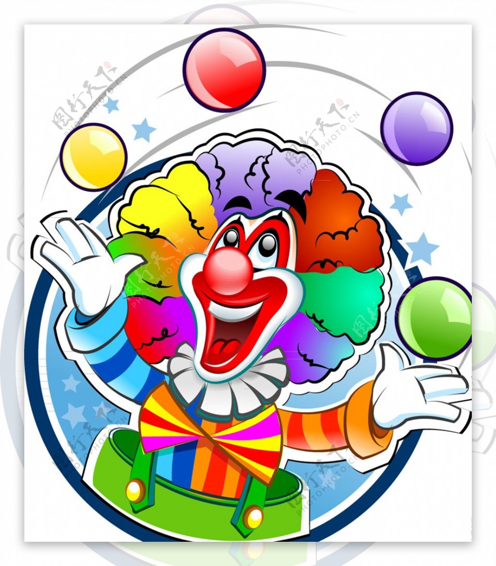 卡通玩球的小丑设计矢量素材