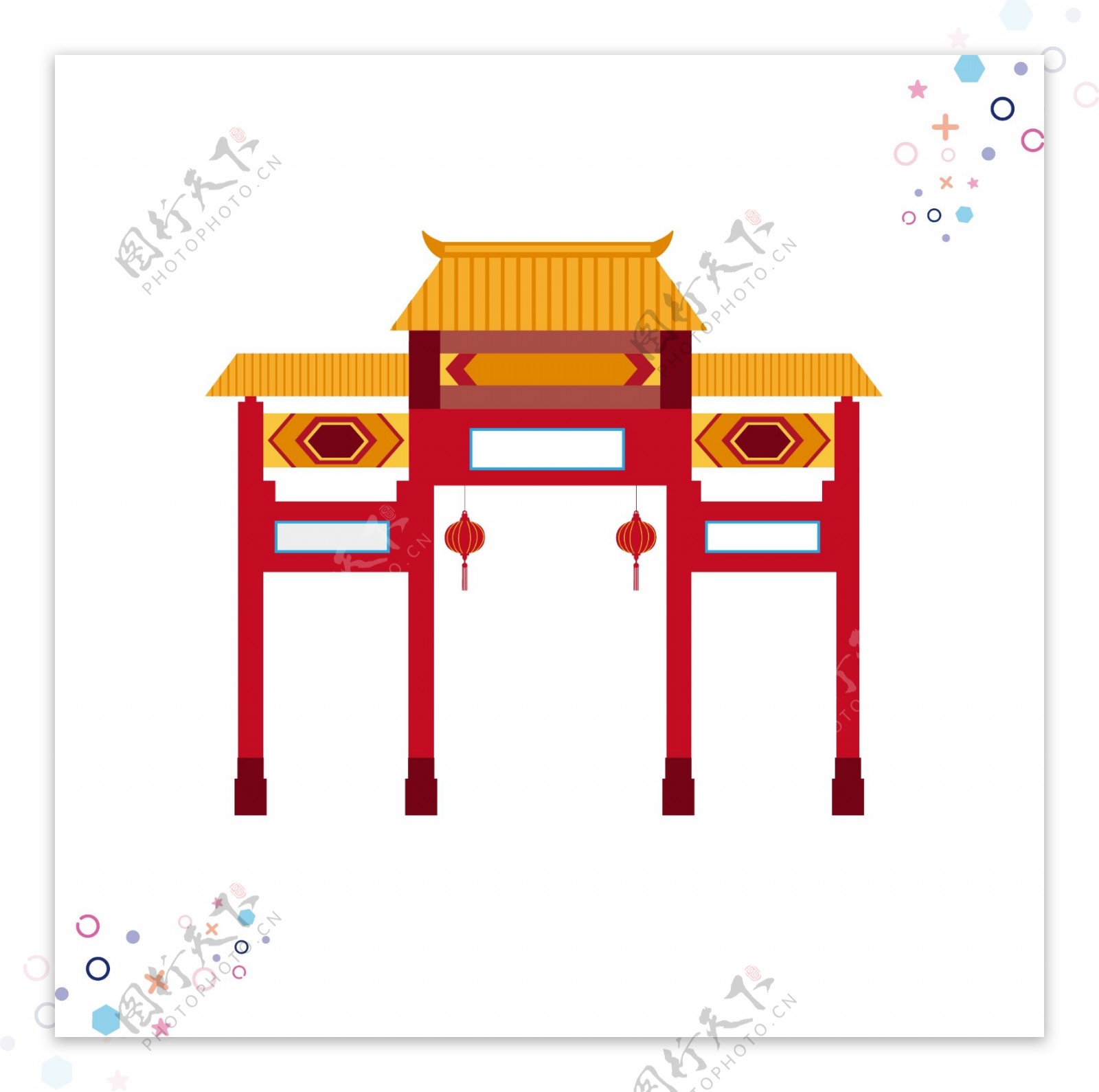 中国古代建筑矢量手绘元素背景套图1
