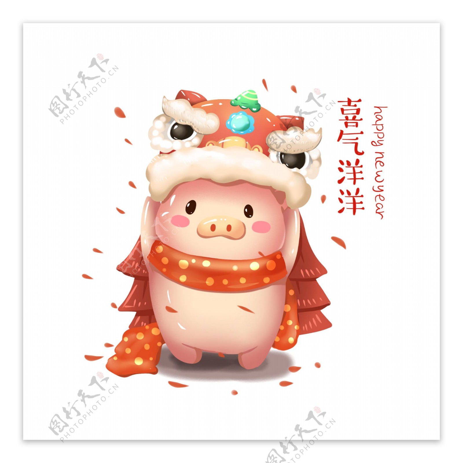2019猪年手绘立体卡通小猪舞狮