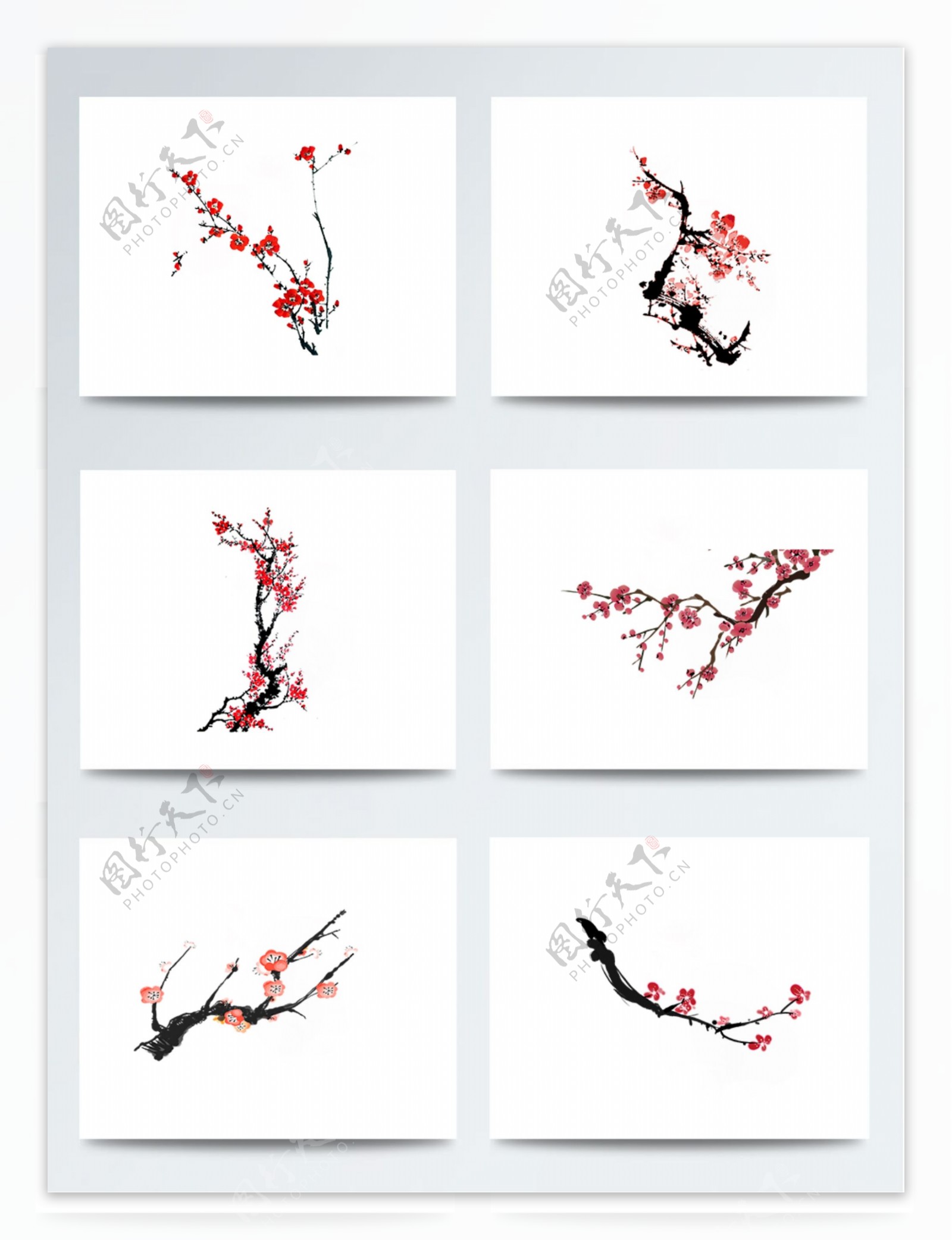 中国风水墨手绘梅花设计素材图