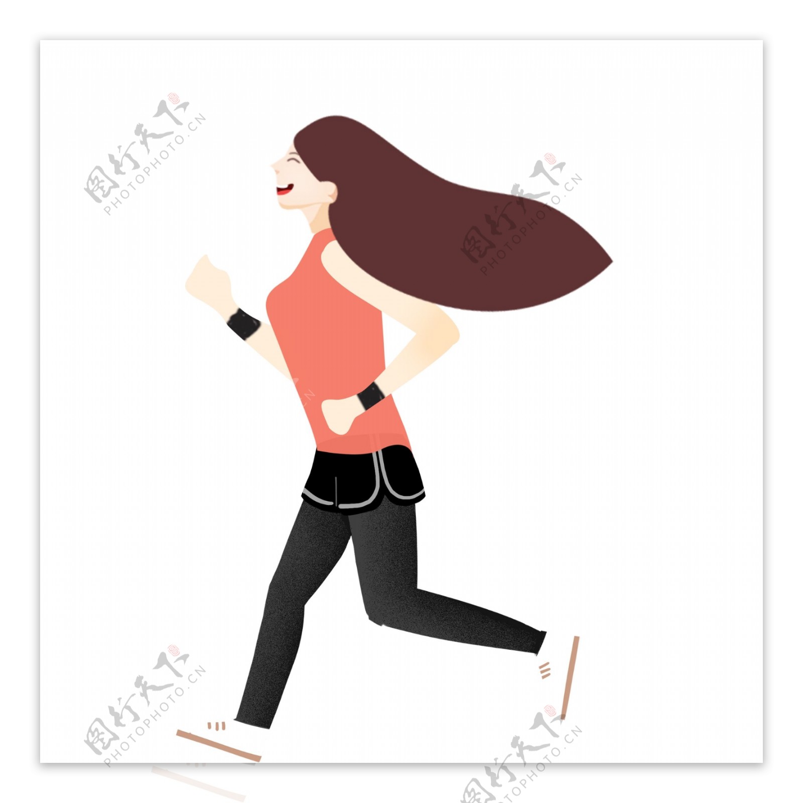 跑步的卡通女孩图案元素设计